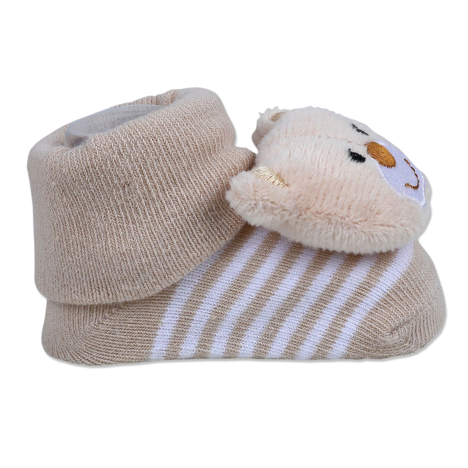 Baby Moo Happy Bear Cotton Anti-Skid 3D Socks - Beige - Baby Moo
