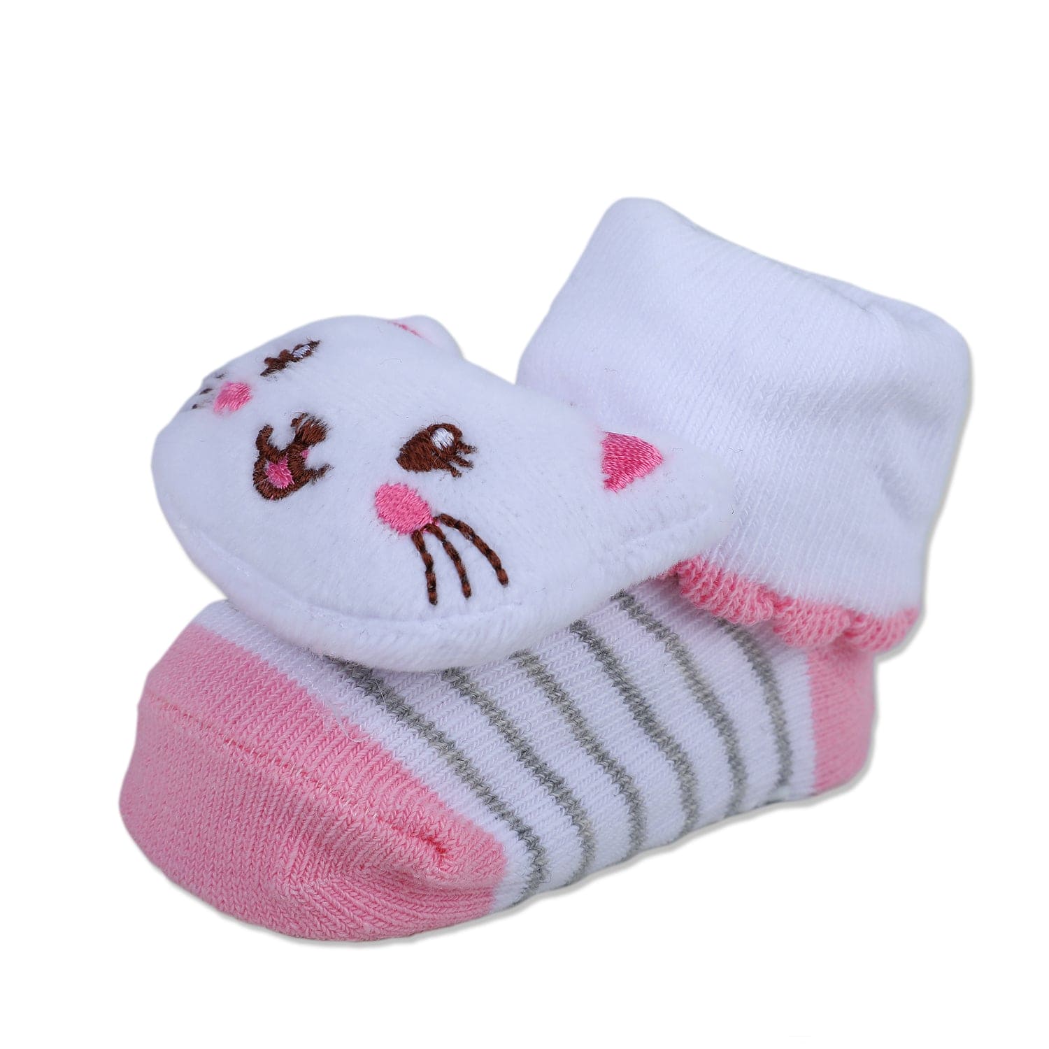 Baby Moo Blushing Kitty Cotton Anti-Skid 3D Socks - White - Baby Moo