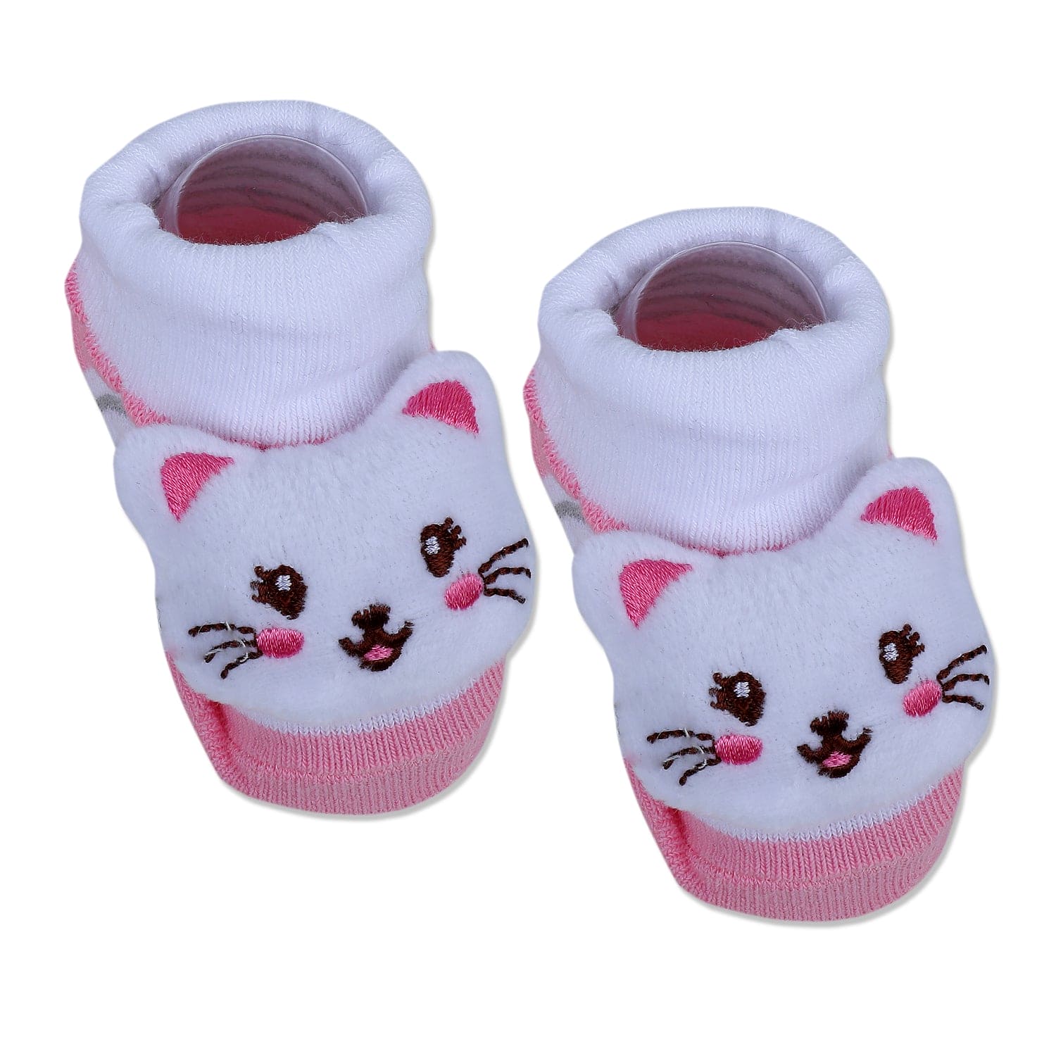 Baby Moo Blushing Kitty Cotton Anti-Skid 3D Socks - White - Baby Moo