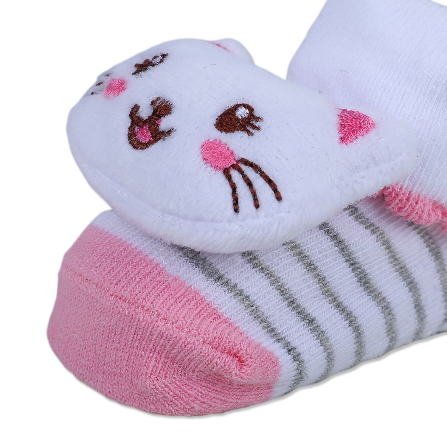 Baby Moo Blushing Kitty Cotton Anti-Skid 3D Socks - White - Baby Moo