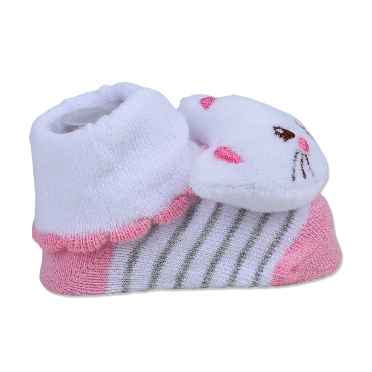 Baby Moo Blushing Kitty Cotton Anti-Skid 3D Socks - White - Baby Moo