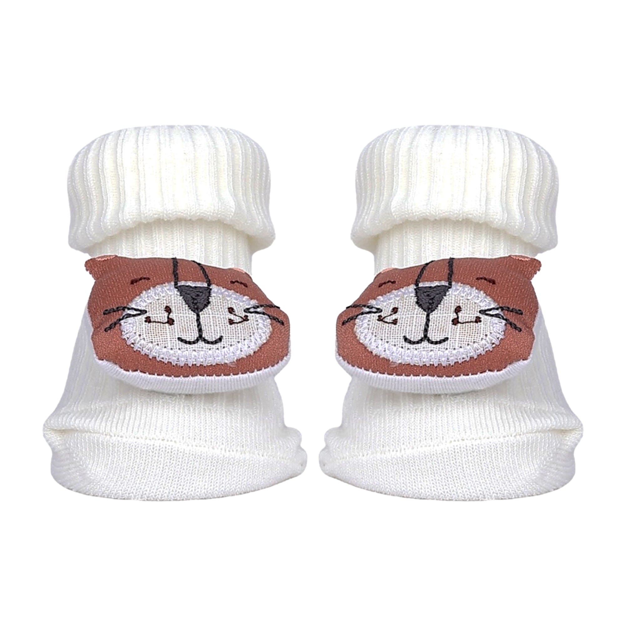 Baby Moo Wild Cats 3D Rattle Anti-Skid Socks Booties Pack of 3 - Grey, Purple