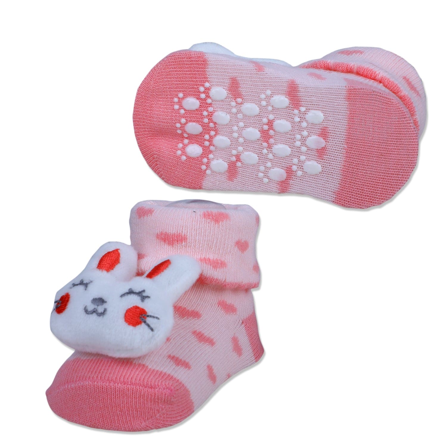 Baby Moo Bunny Heart Cotton Anti-Skid 3D Socks - Pink - Baby Moo