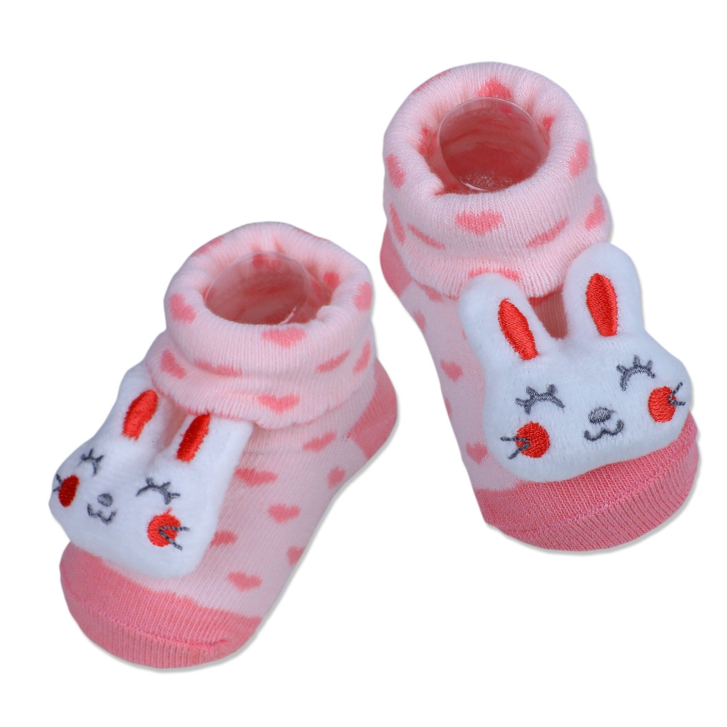 Baby Moo Bunny Heart Cotton Anti-Skid 3D Socks - Pink - Baby Moo