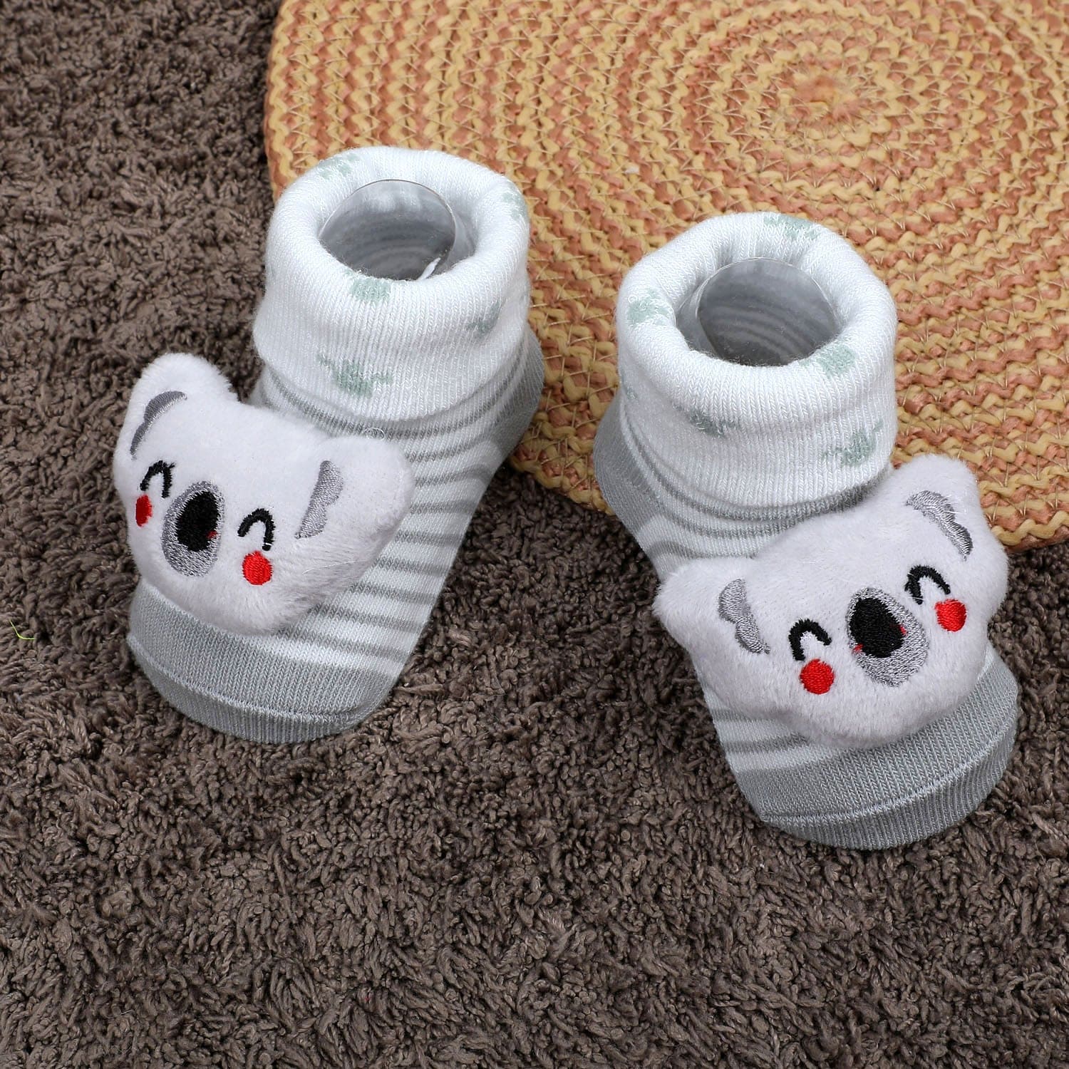 Baby Moo Blushing Koala Cotton Anti-Skid 3D Socks - Grey - Baby Moo