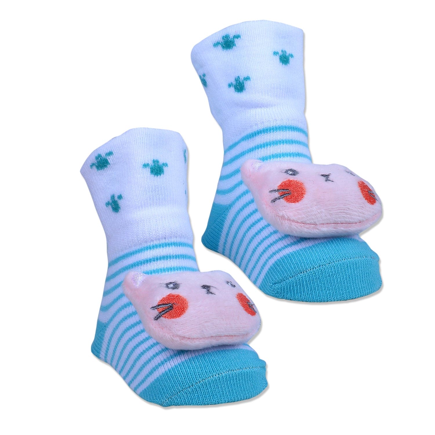 Baby Moo Naughty Cat Cotton Anti-Skid 3D Socks - Blue - Baby Moo