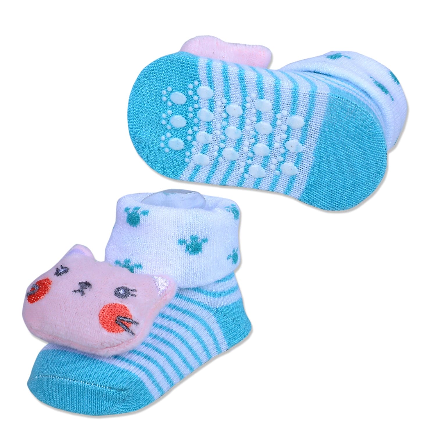 Baby Moo Naughty Cat Cotton Anti-Skid 3D Socks - Blue - Baby Moo