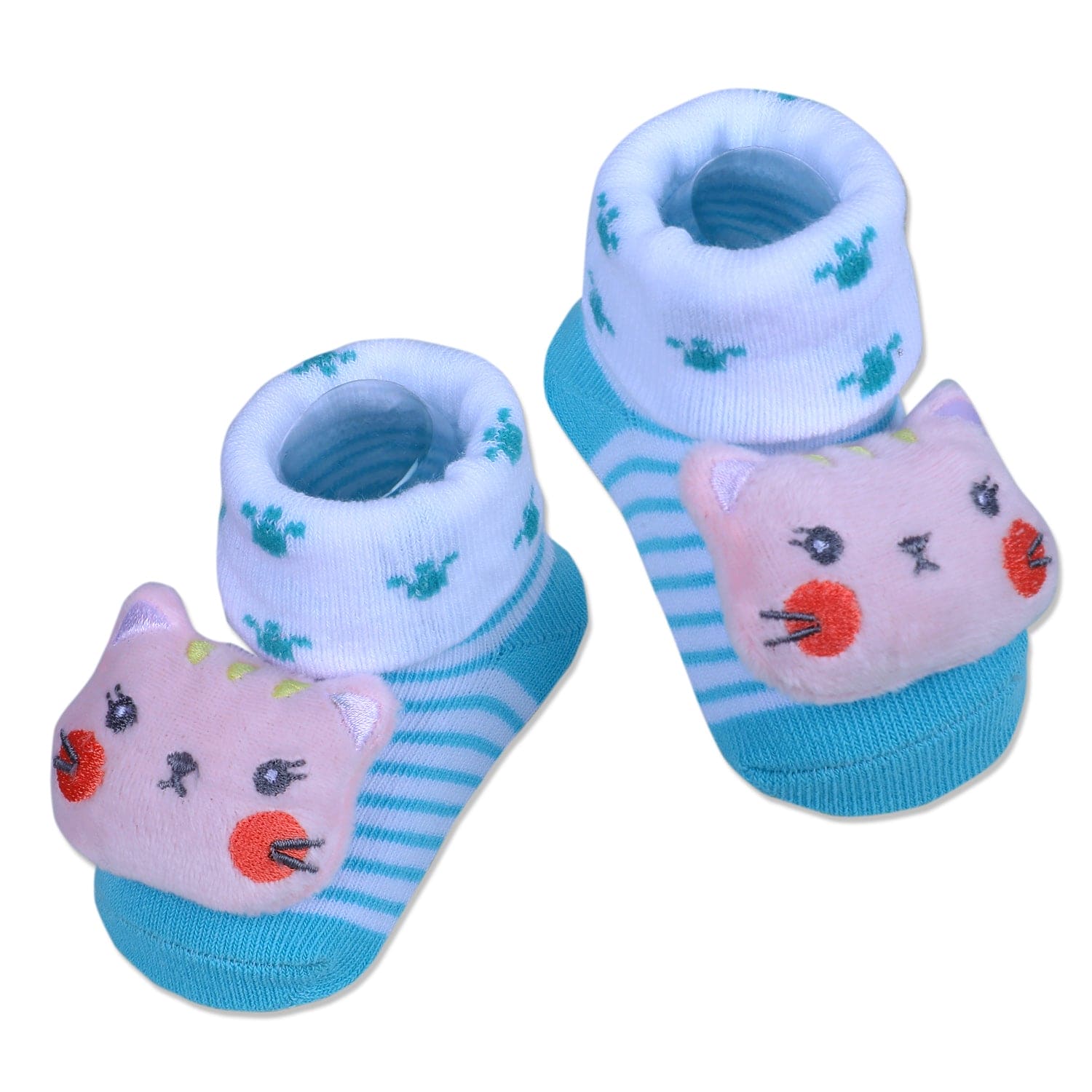 Baby Moo Naughty Cat Cotton Anti-Skid 3D Socks - Blue - Baby Moo