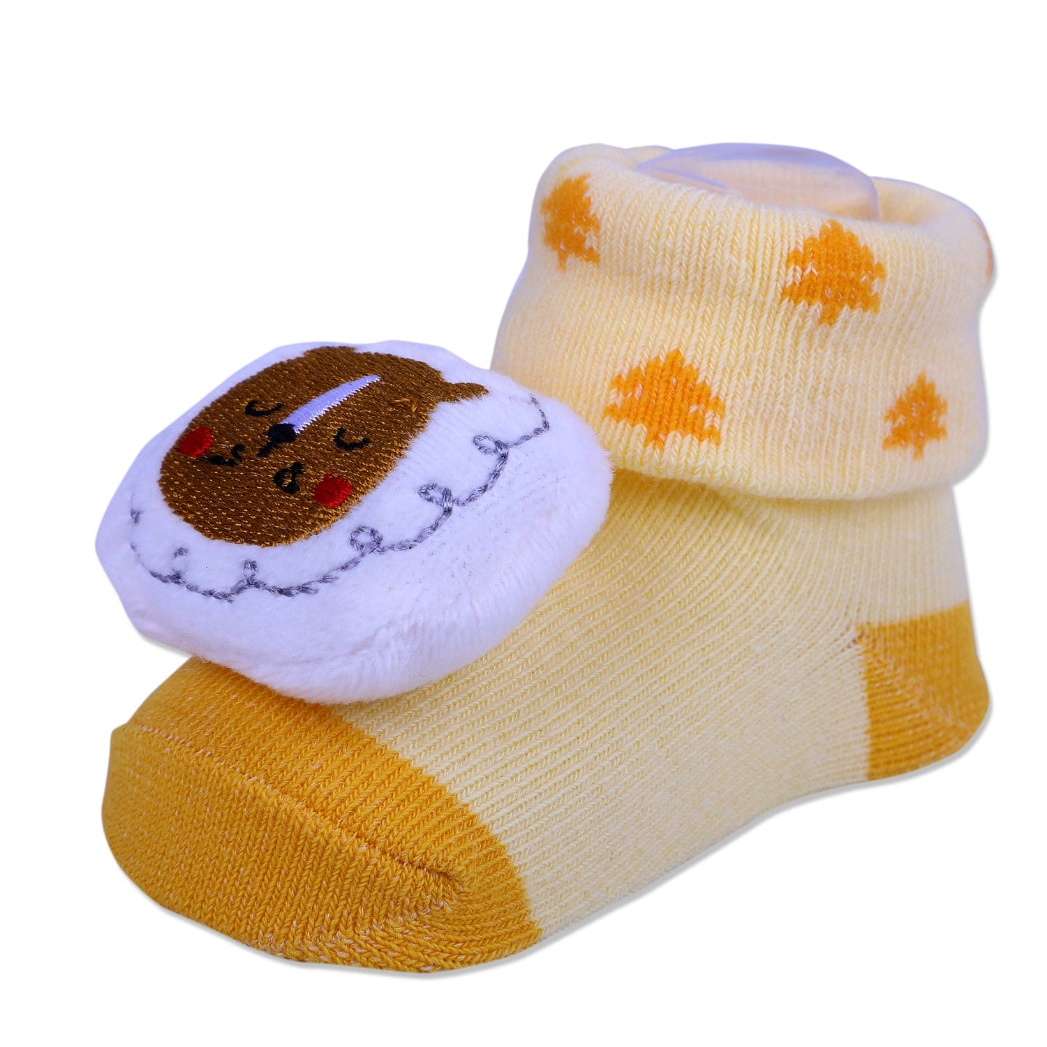 Baby Moo Sleeping Bear Cotton Anti-Skid 3D Socks - Yellow - Baby Moo