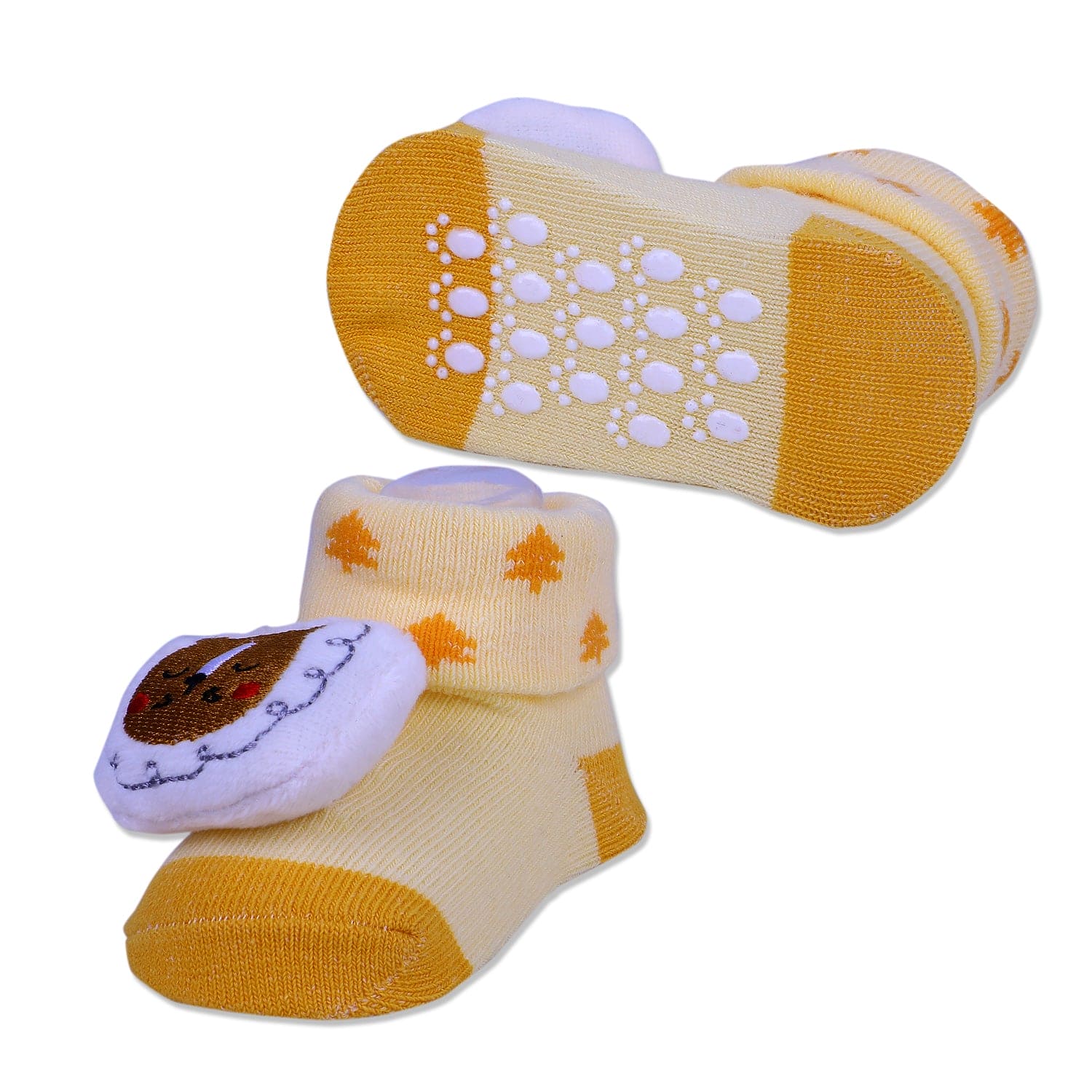 Baby Moo Sleeping Bear Cotton Anti-Skid 3D Socks - Yellow - Baby Moo