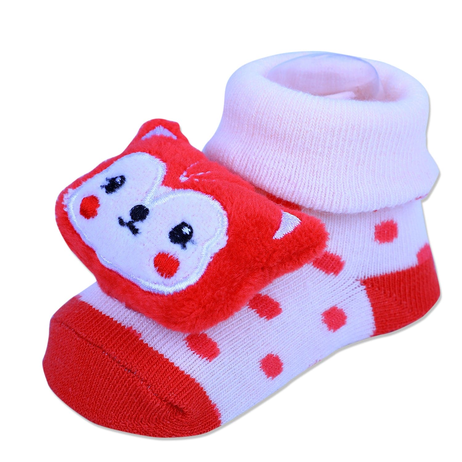 Baby Moo Foxy Cotton Anti-Skid 3D Socks - Cream - Baby Moo