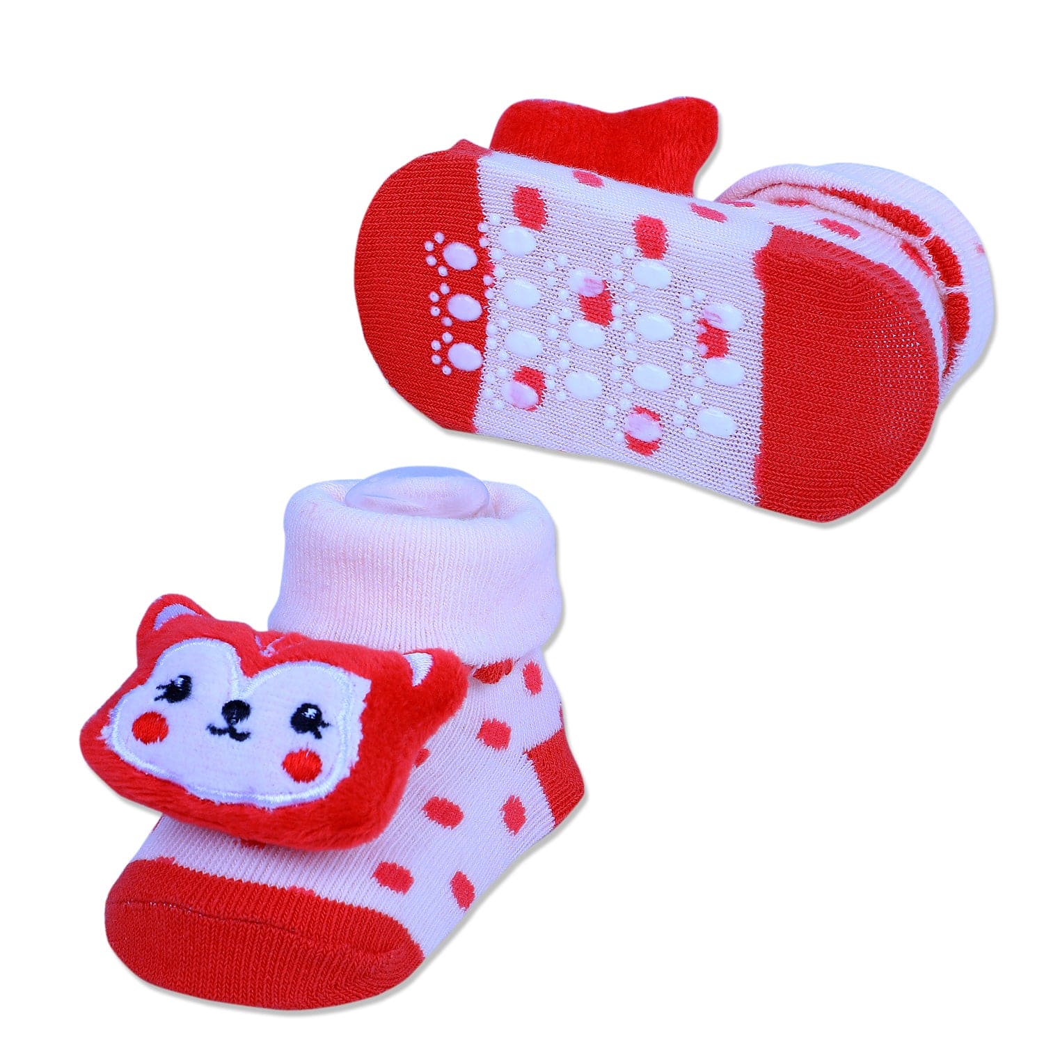 Baby Moo Foxy Cotton Anti-Skid 3D Socks - Cream - Baby Moo