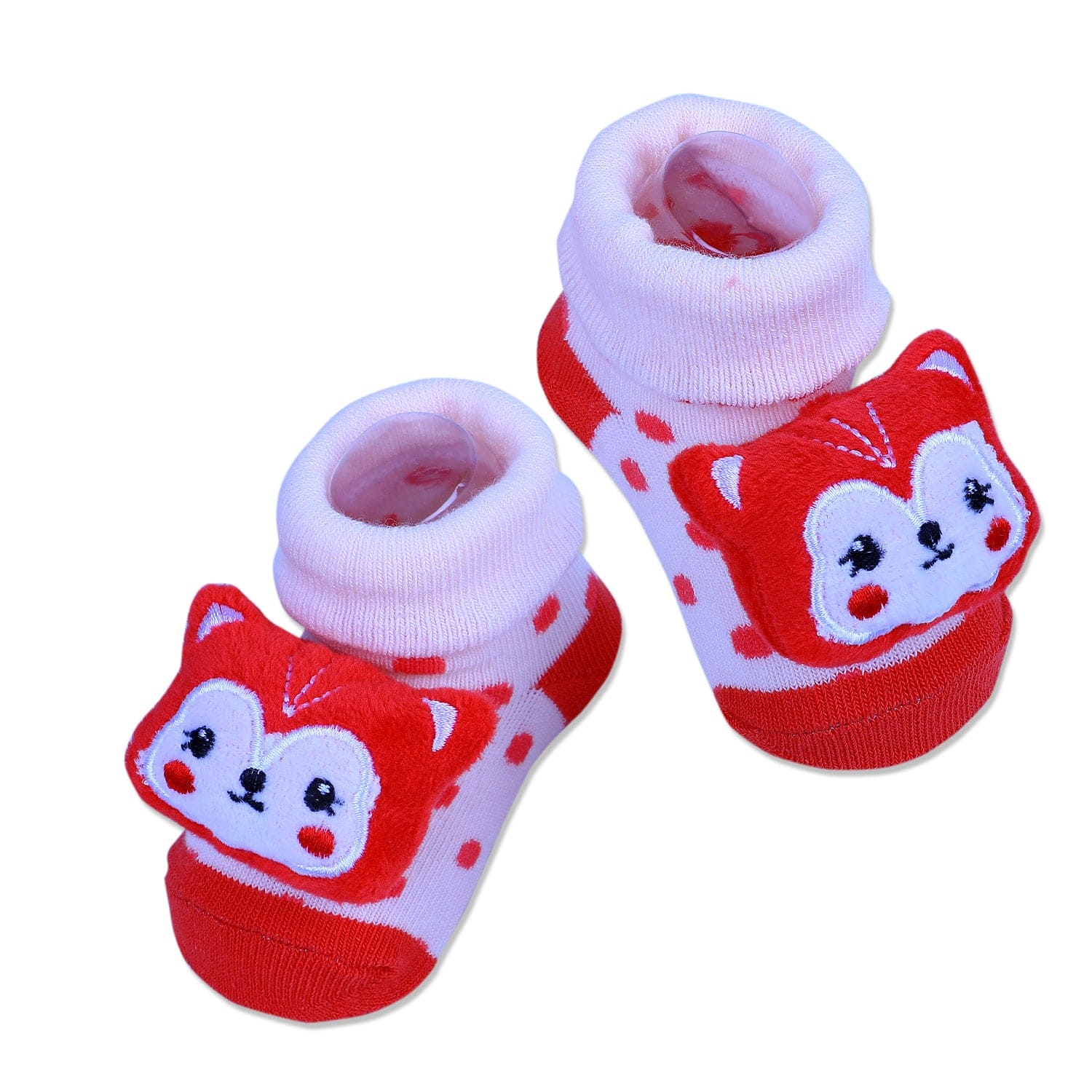 Baby Moo Foxy Cotton Anti-Skid 3D Socks - Cream - Baby Moo