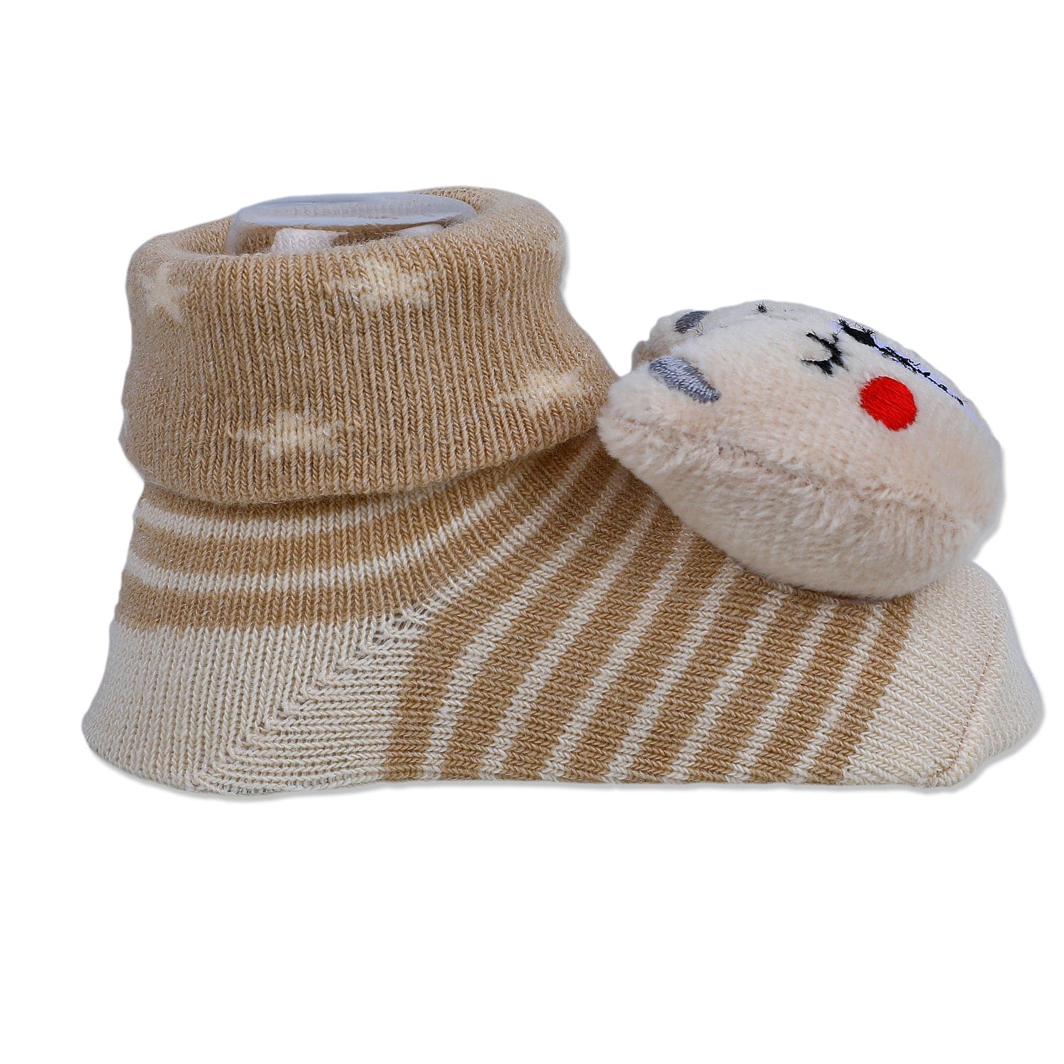 Baby Moo Snoozing Bear Cotton Anti-Skid 3D Socks - Beige - Baby Moo