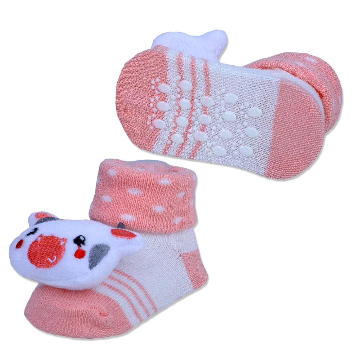 Baby Moo Cute Cow Cotton Anti-Skid 3D Socks - Peach - Baby Moo