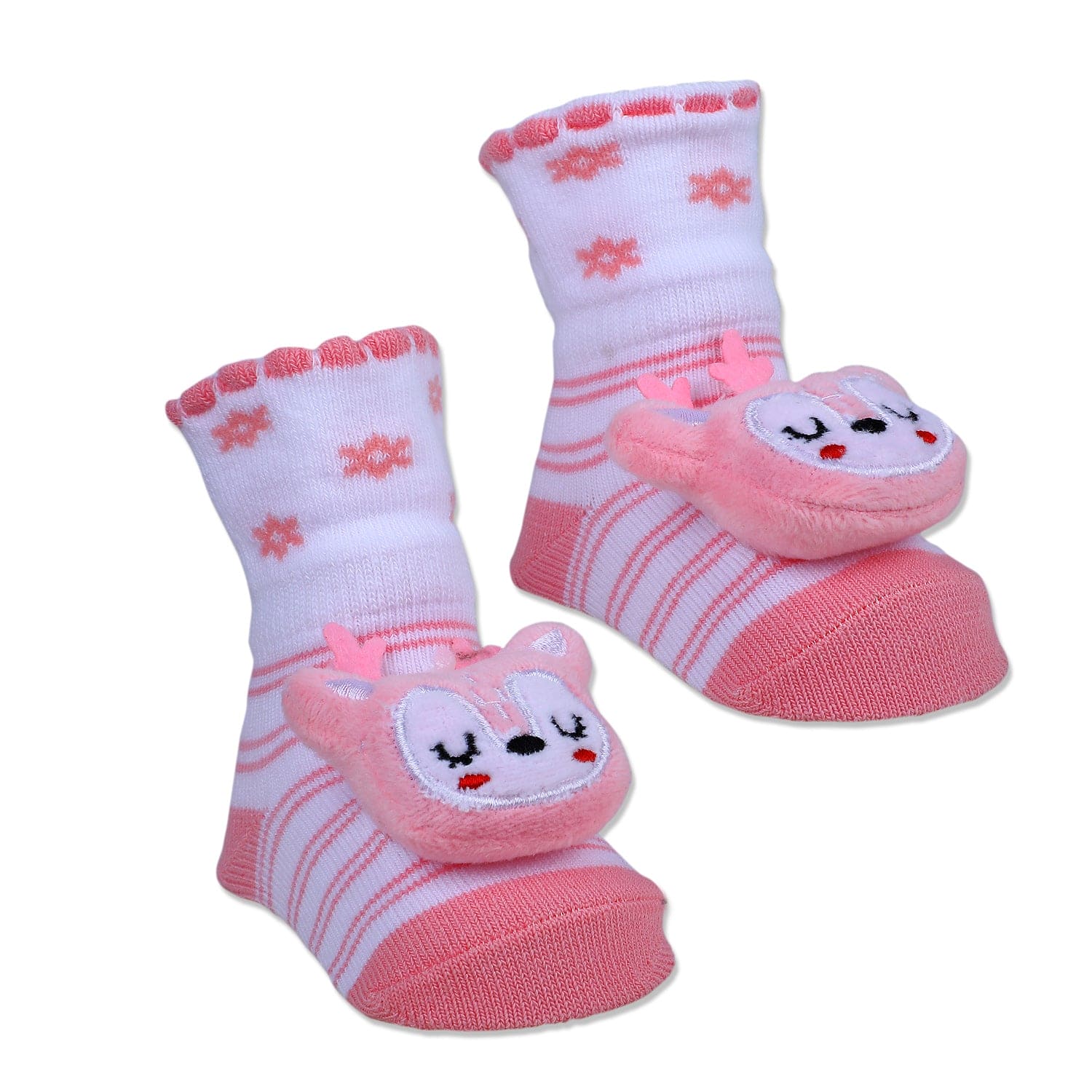 Baby Moo Sleepy Puppy Cotton Anti-Skid 3D Socks - Pink - Baby Moo