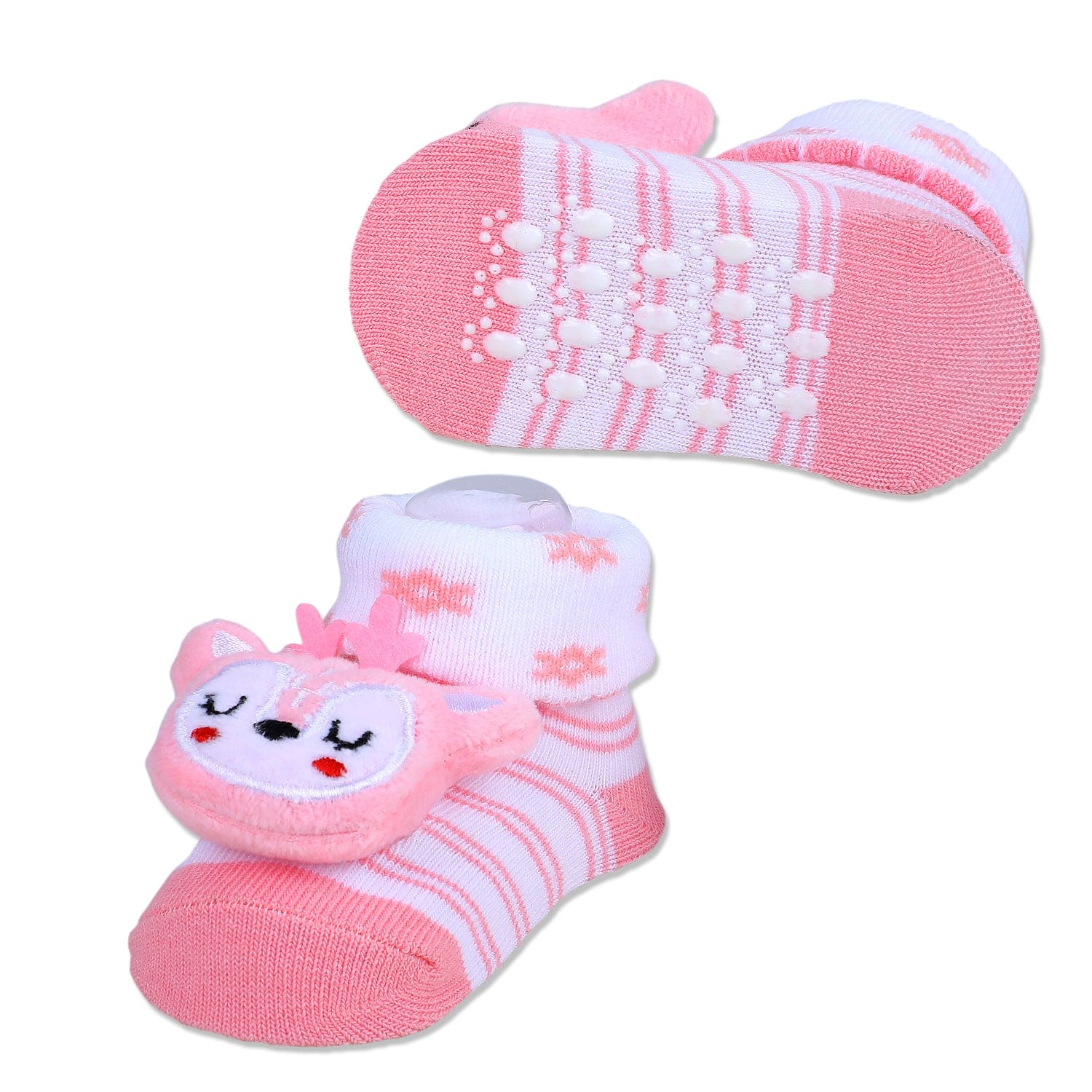 Baby Moo Sleepy Puppy Cotton Anti-Skid 3D Socks - Pink - Baby Moo