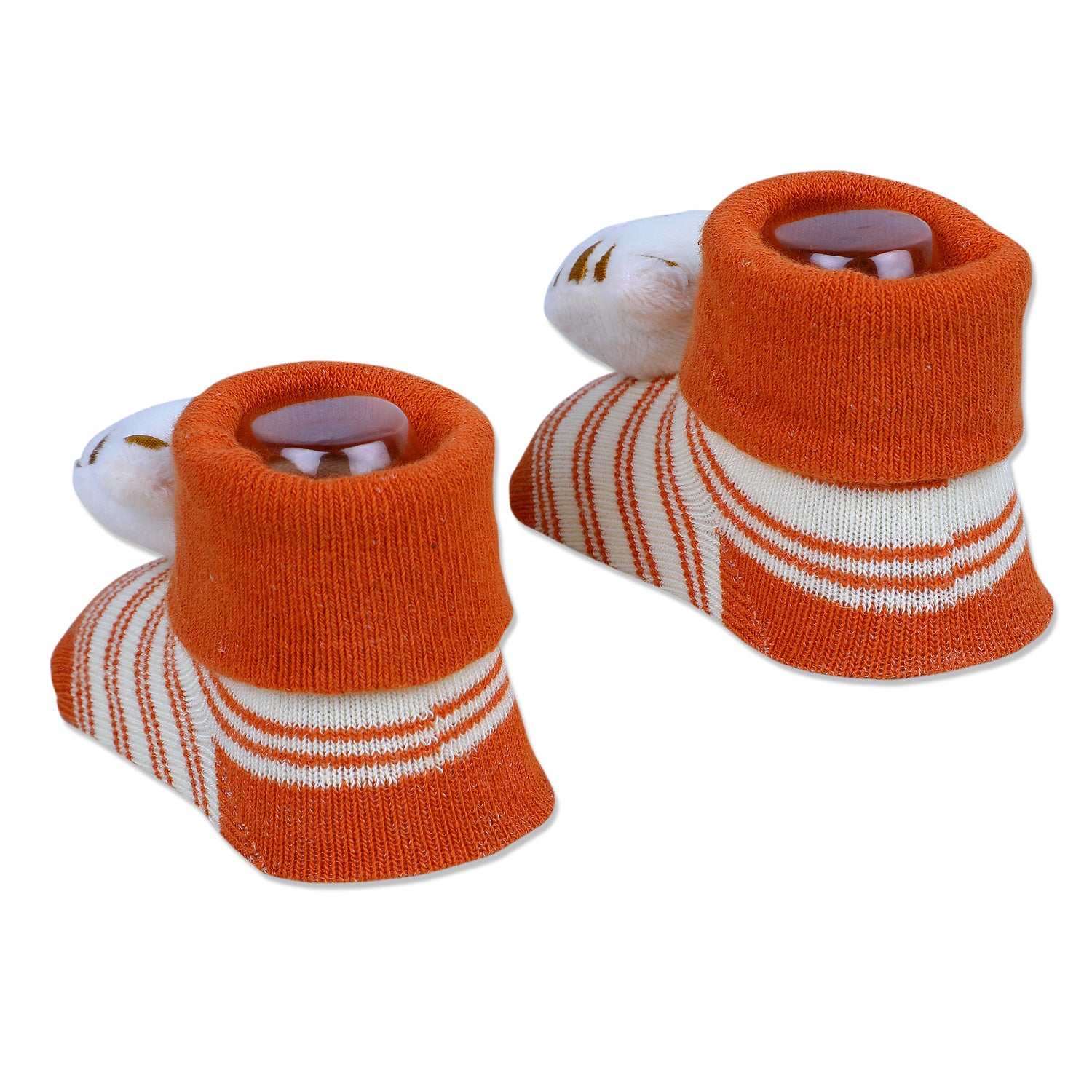 Baby Moo Tiger Cotton Anti-Skid 3D Socks - Orange - Baby Moo