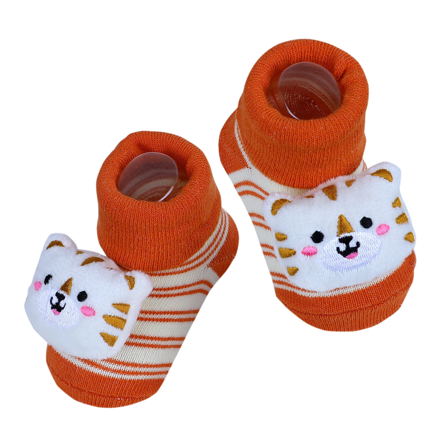 Baby Moo Tiger Cotton Anti-Skid 3D Socks - Orange - Baby Moo