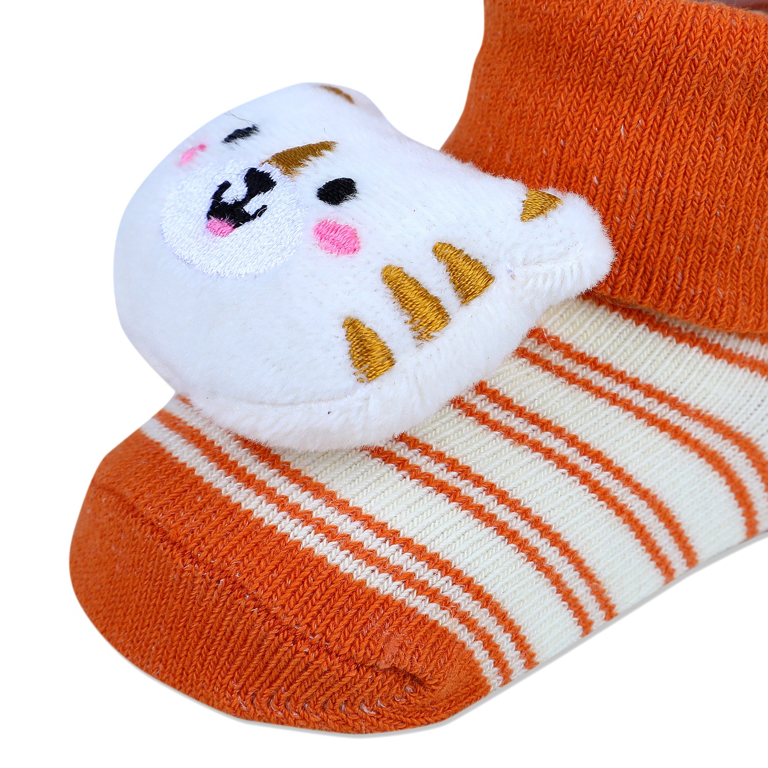 Baby Moo Tiger Cotton Anti-Skid 3D Socks - Orange - Baby Moo