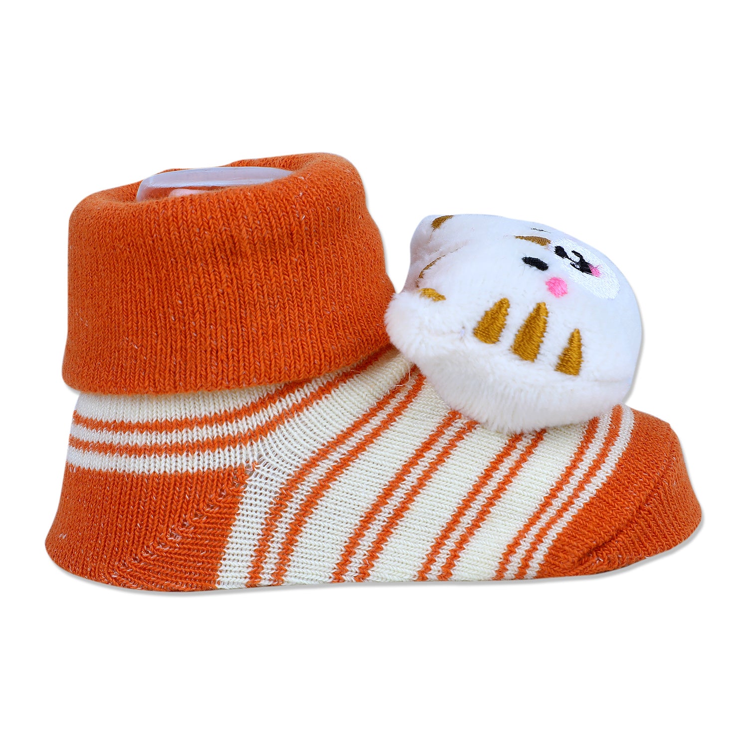 Baby Moo Tiger Cotton Anti-Skid 3D Socks - Orange - Baby Moo