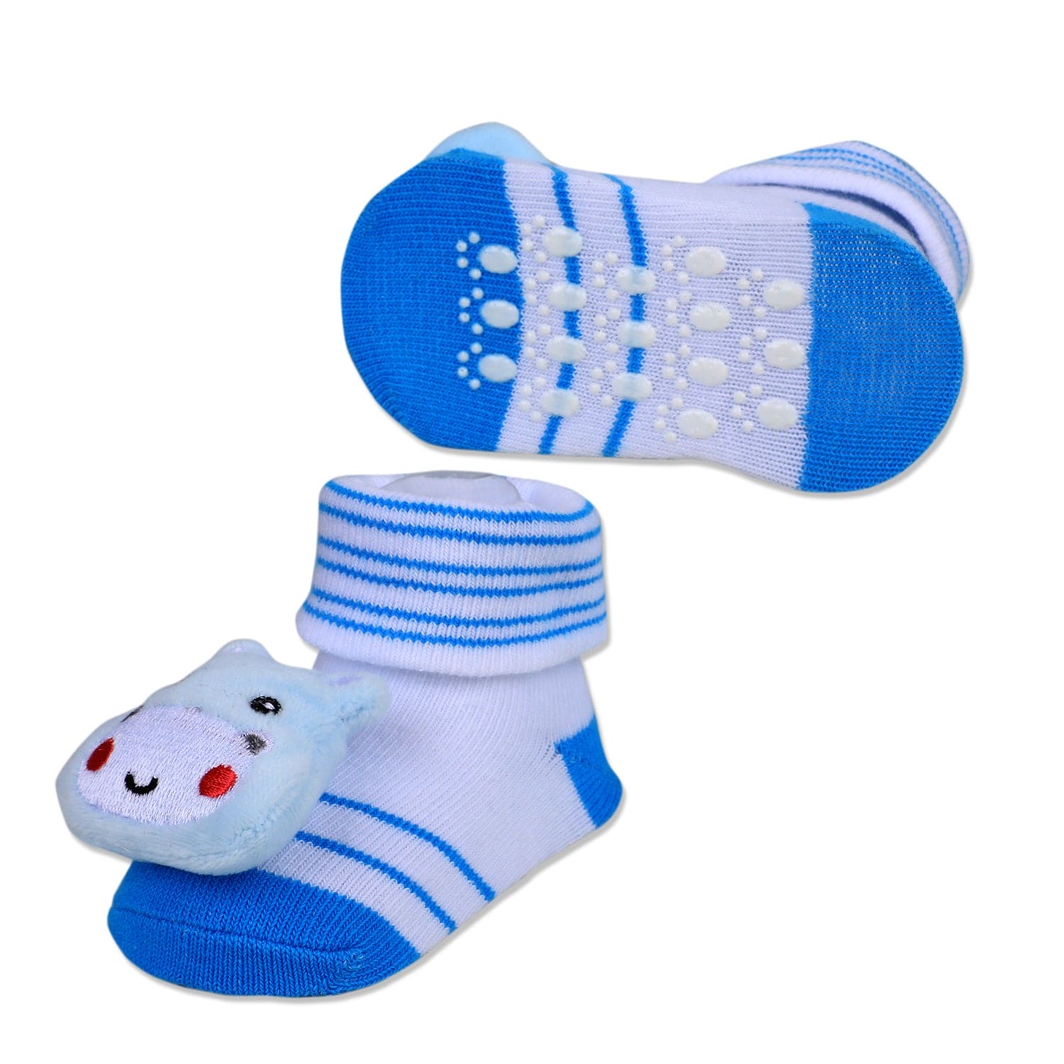Baby Moo Little Hippo Cotton Anti-Skid 3D Socks - White - Baby Moo