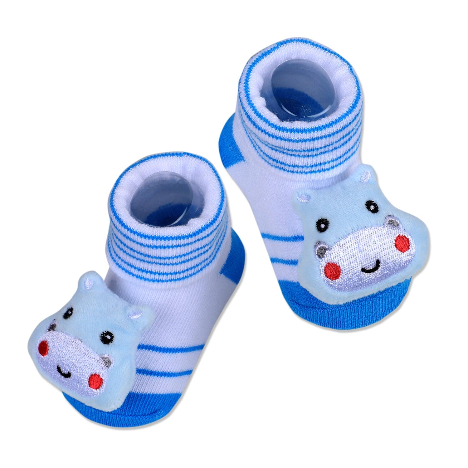 Baby Moo Little Hippo Cotton Anti-Skid 3D Socks - White - Baby Moo