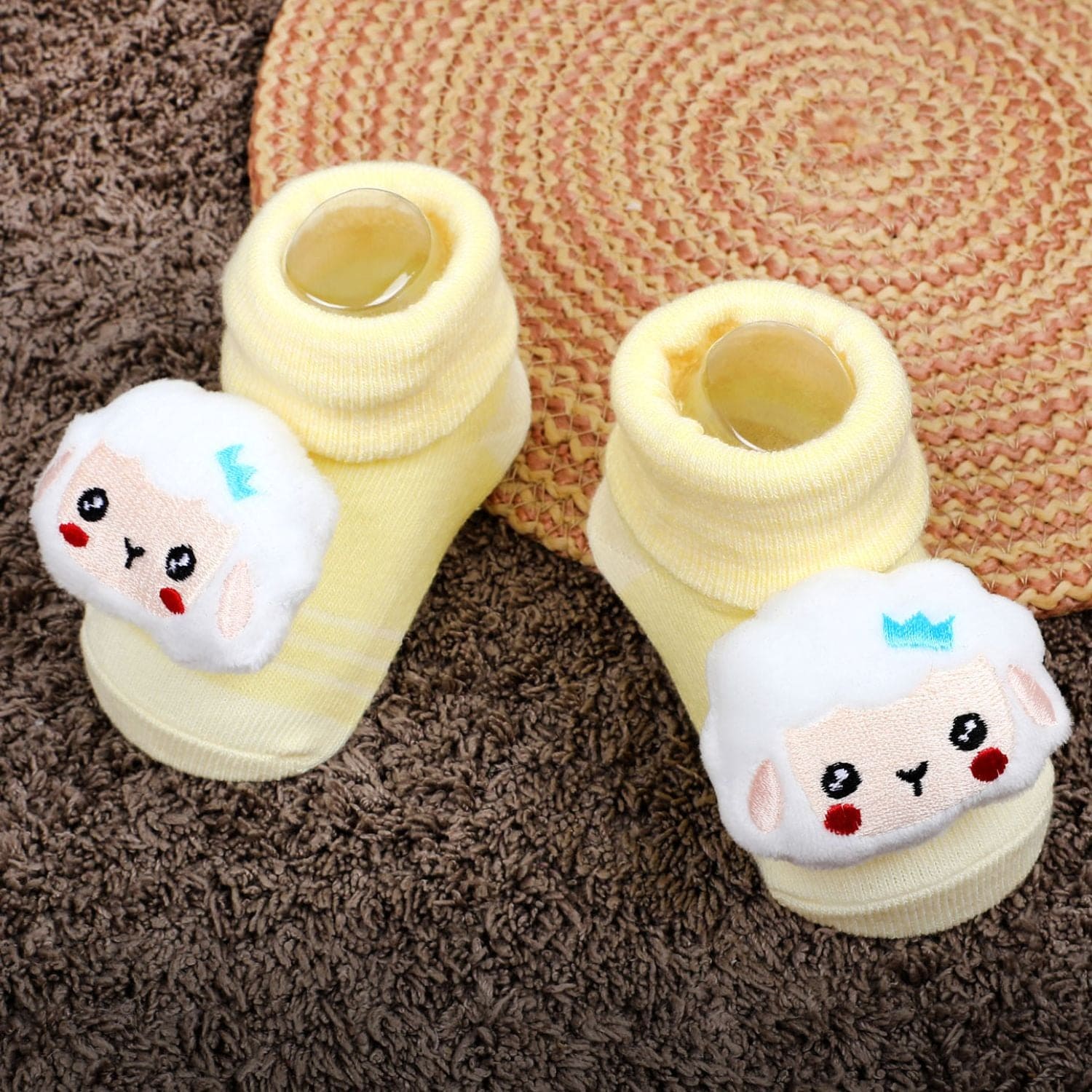 Baby Moo Sheep Cotton Anti-Skid 3D Socks - Yellow - Baby Moo