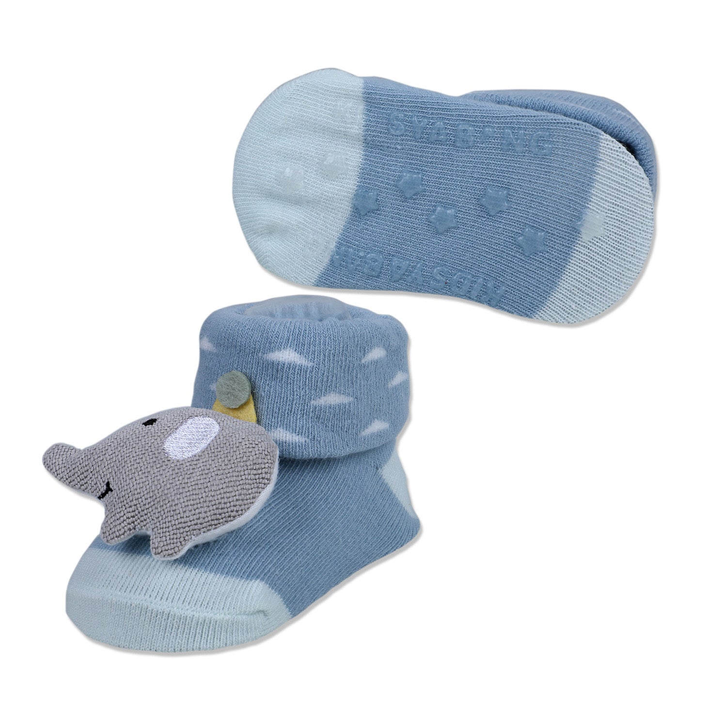 Baby Moo Elephant Explorer Cotton Anti-Skid 3D Socks - Blue - Baby Moo