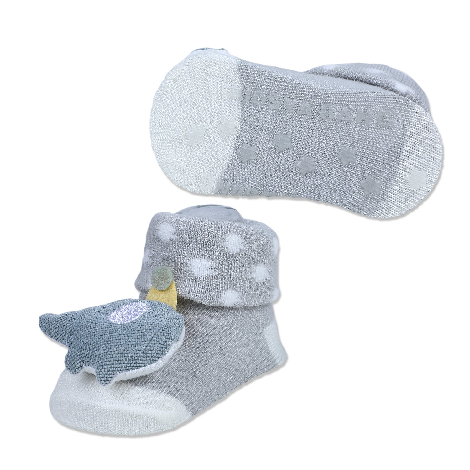 Baby Moo Elephant Explorer Cotton Anti-Skid 3D Socks - Grey - Baby Moo