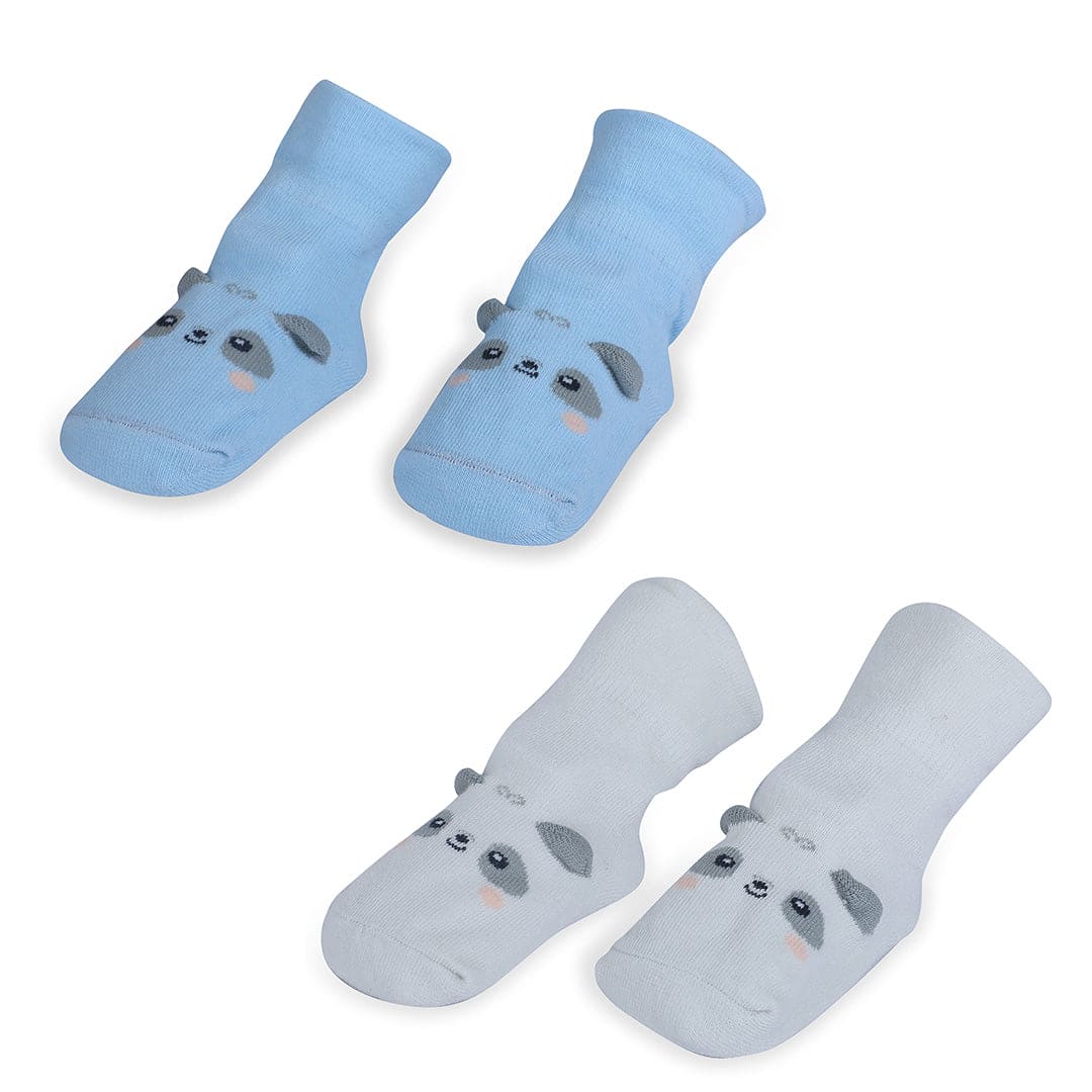 Baby Moo Little Puppy Anti-Skid 2 Pack Socks - Blue - Baby Moo