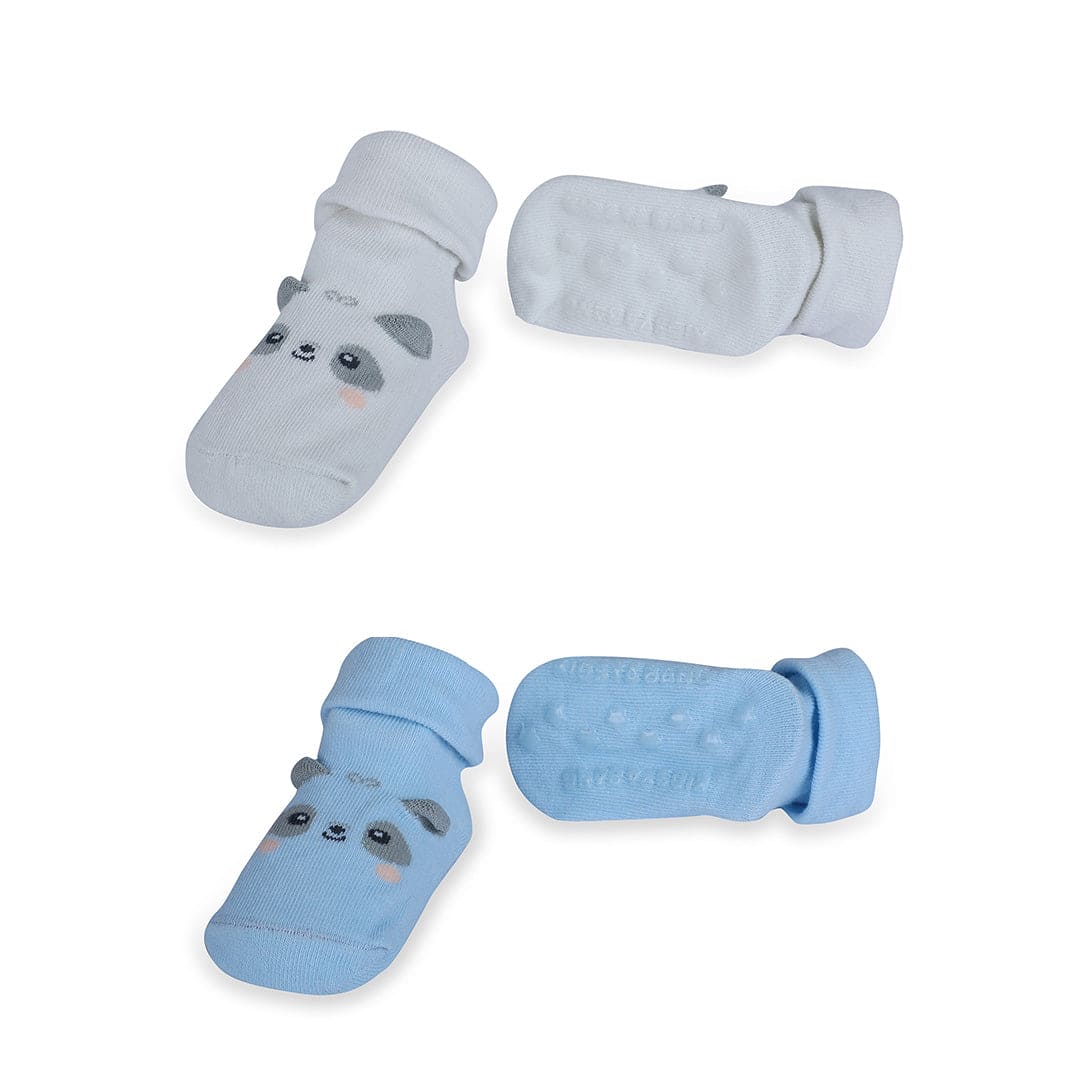Baby Moo Little Puppy Anti-Skid 2 Pack Socks - Blue - Baby Moo