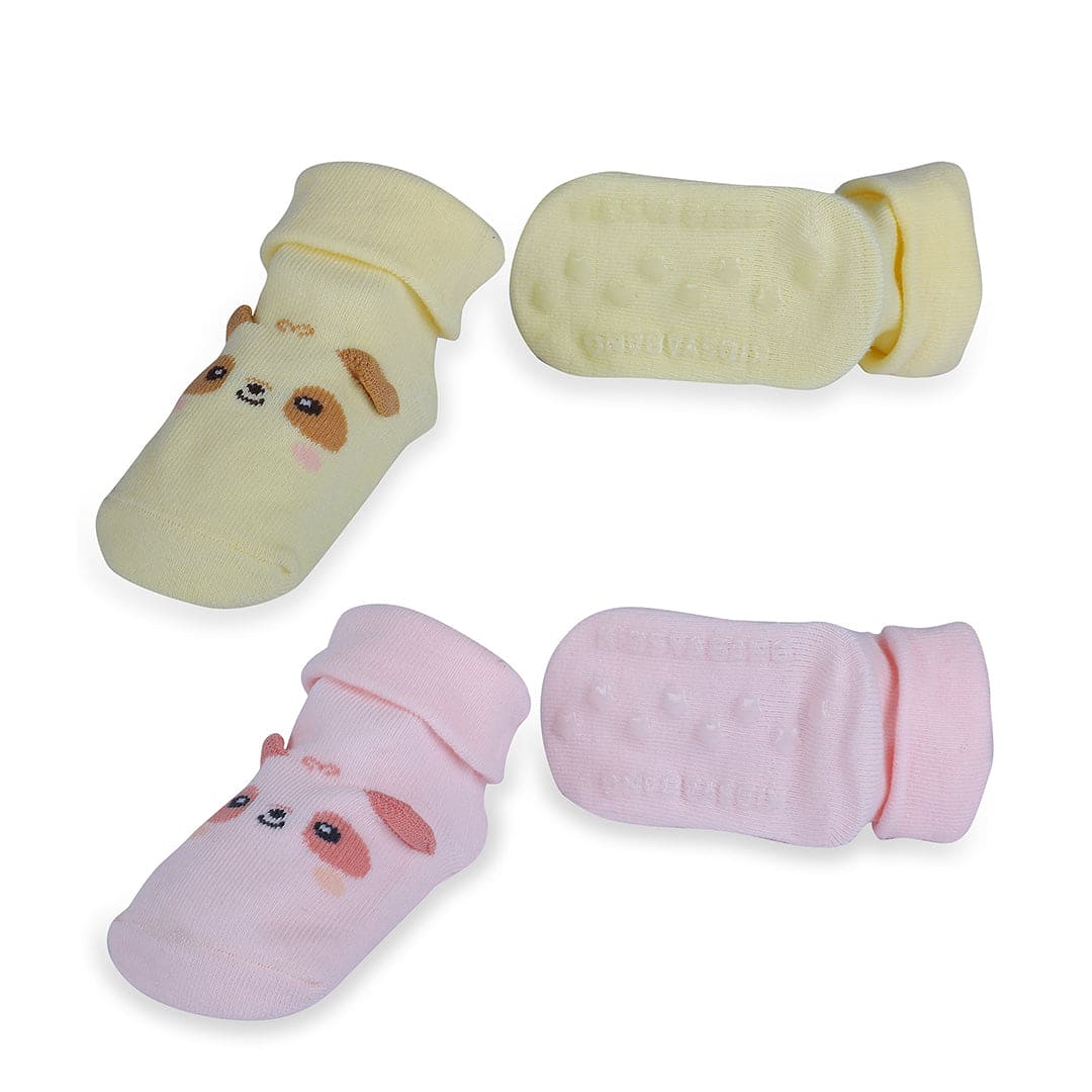 Baby Moo Little Puppy Anti-Skid 2 Pack Socks - Pink - Baby Moo