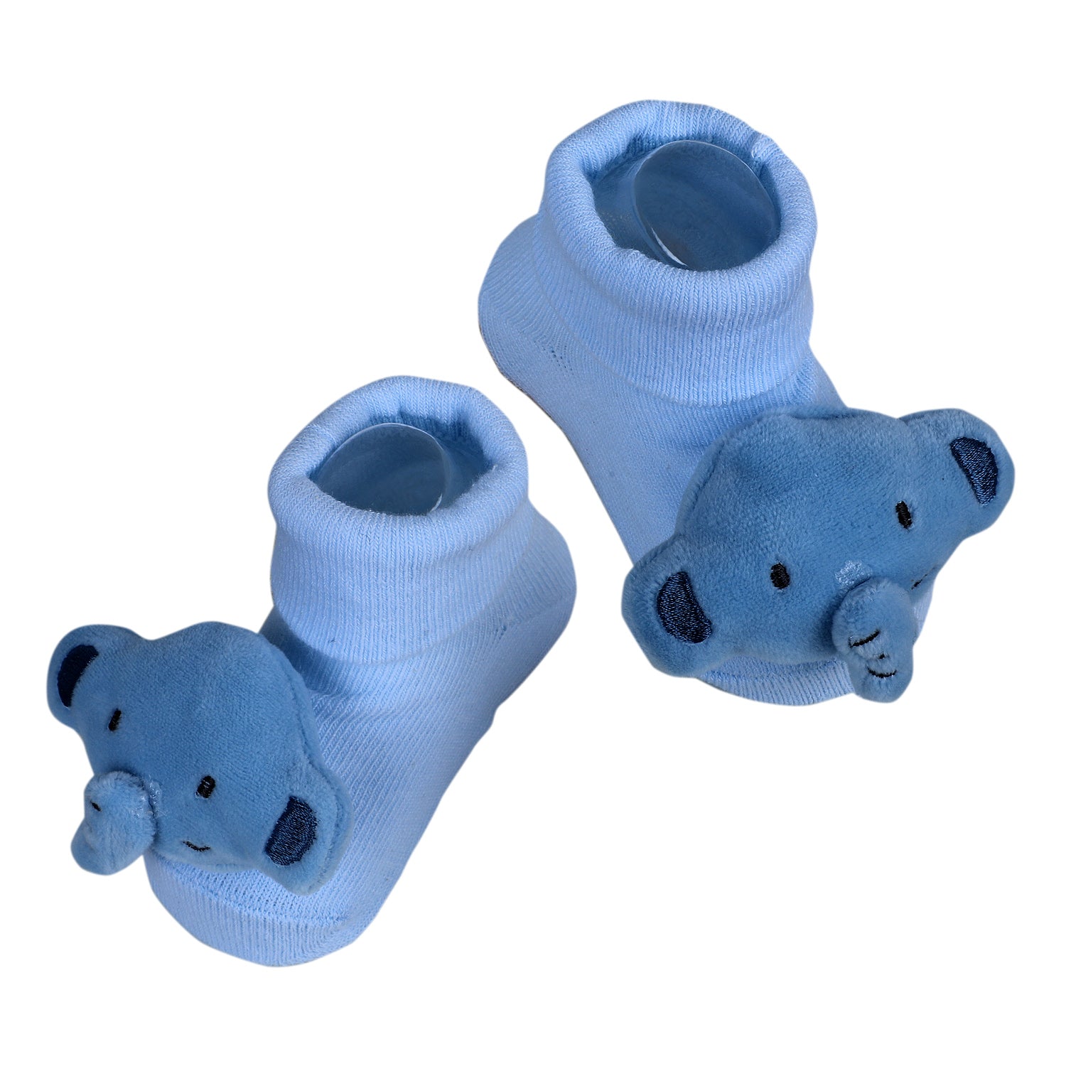 Baby Moo Elephant Rattle Cotton Anti-Skid 3D Socks - Blue - Baby Moo