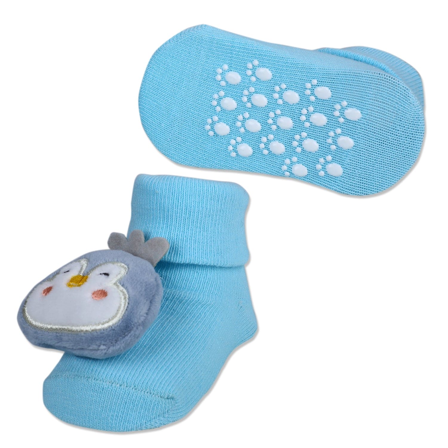 Baby Moo Happy Penguin Cotton Anti-Skid 3D Socks - Blue - Baby Moo