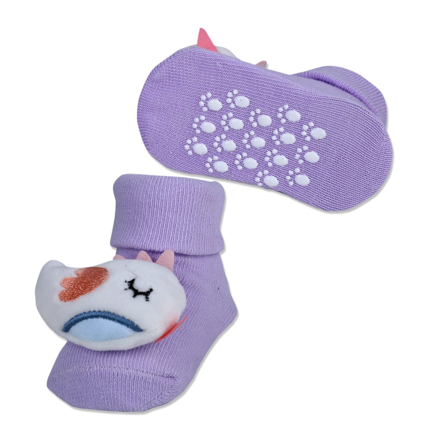 Baby Moo Sleeping Bird Cotton Anti-Skid 3D Socks - Purple - Baby Moo