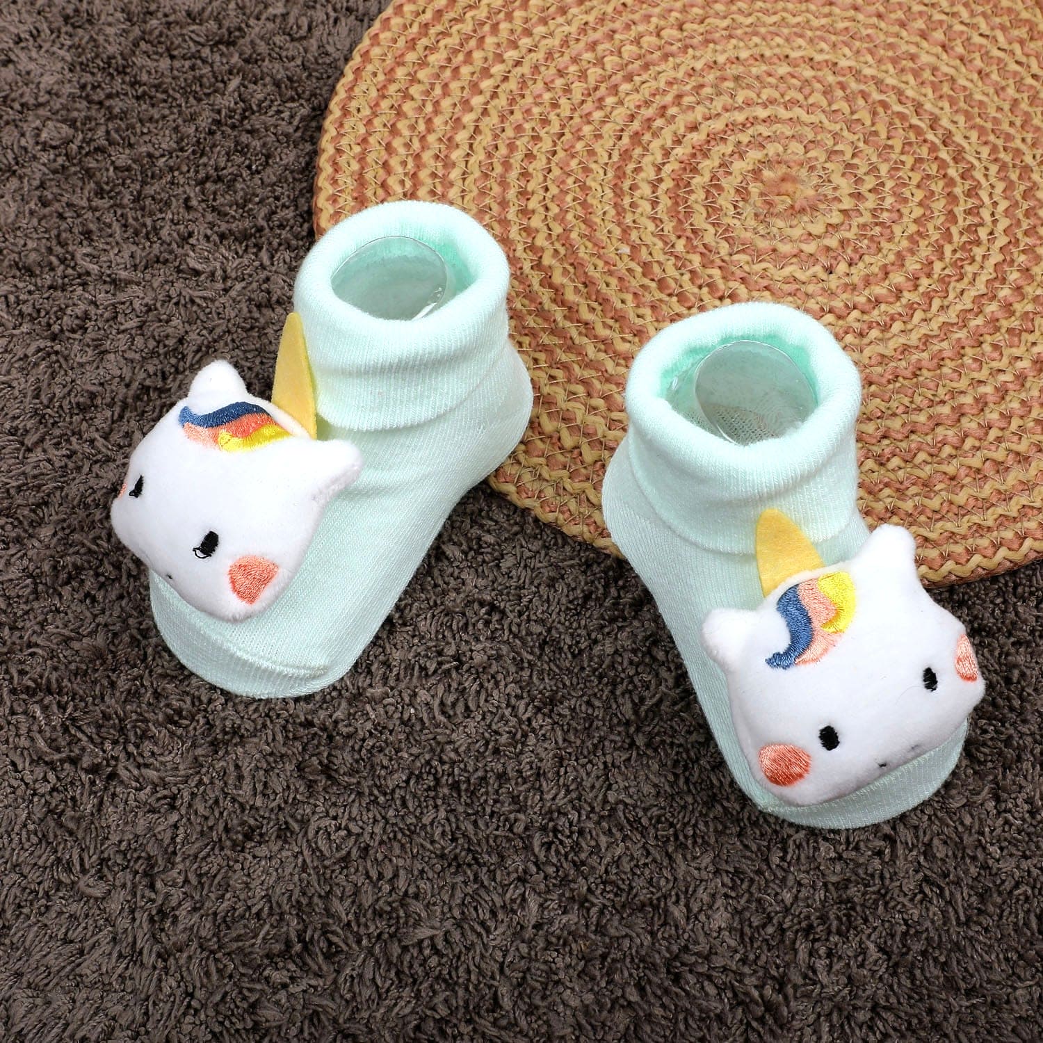 Baby Moo Magical Unicorn Cotton Anti-Skid 3D Socks - Mint Green - Baby Moo