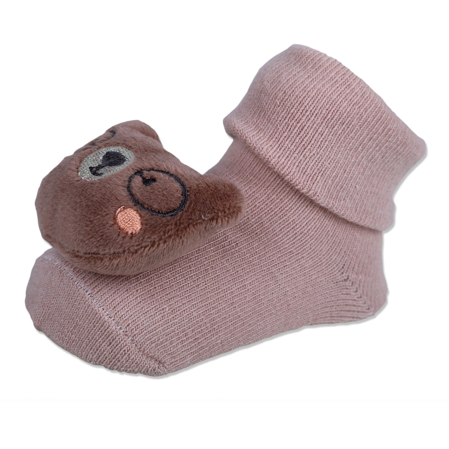 Baby Moo Nerdy Bear Cotton Anti-Skid 3D Socks - Peach - Baby Moo