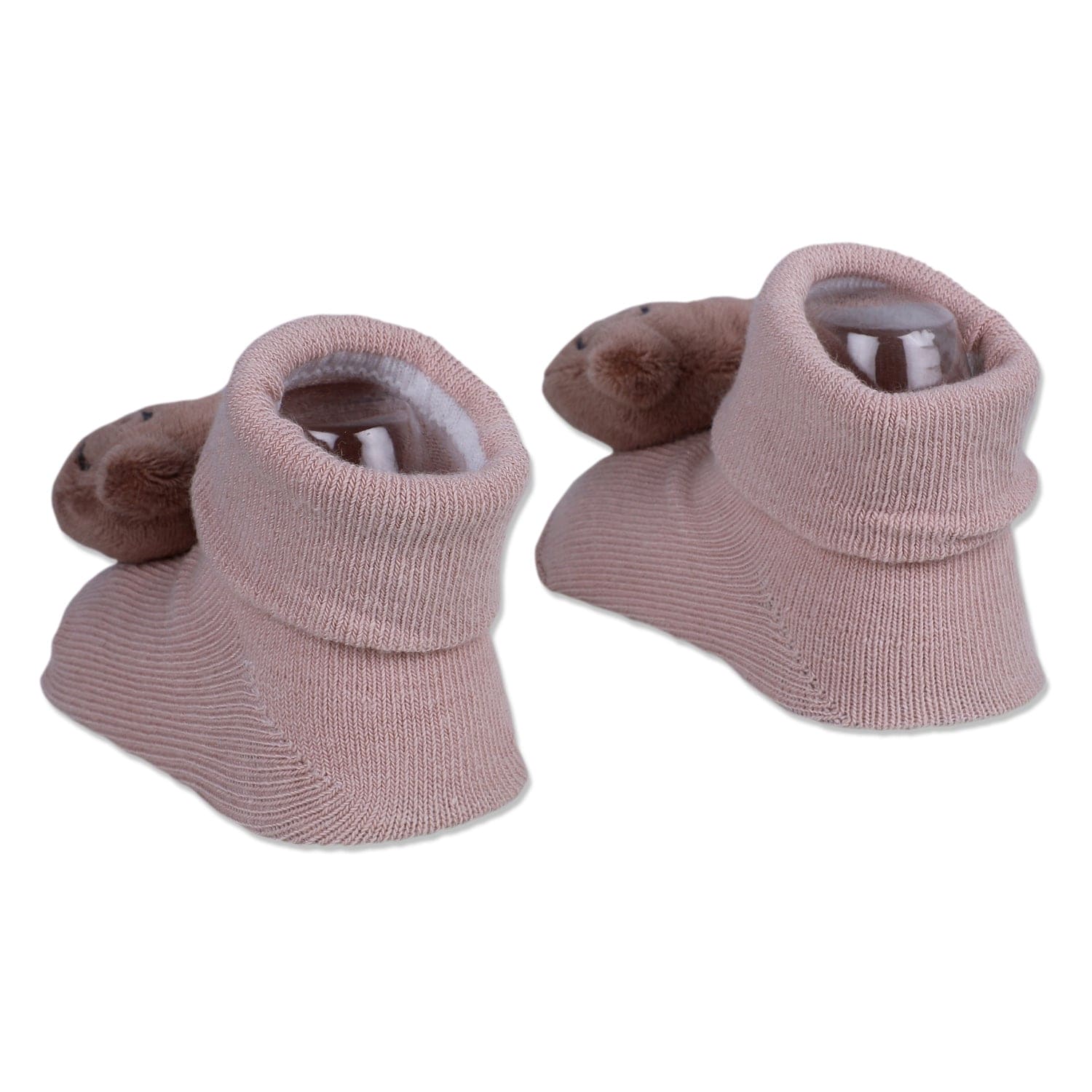 Baby Moo Nerdy Bear Cotton Anti-Skid 3D Socks - Peach - Baby Moo
