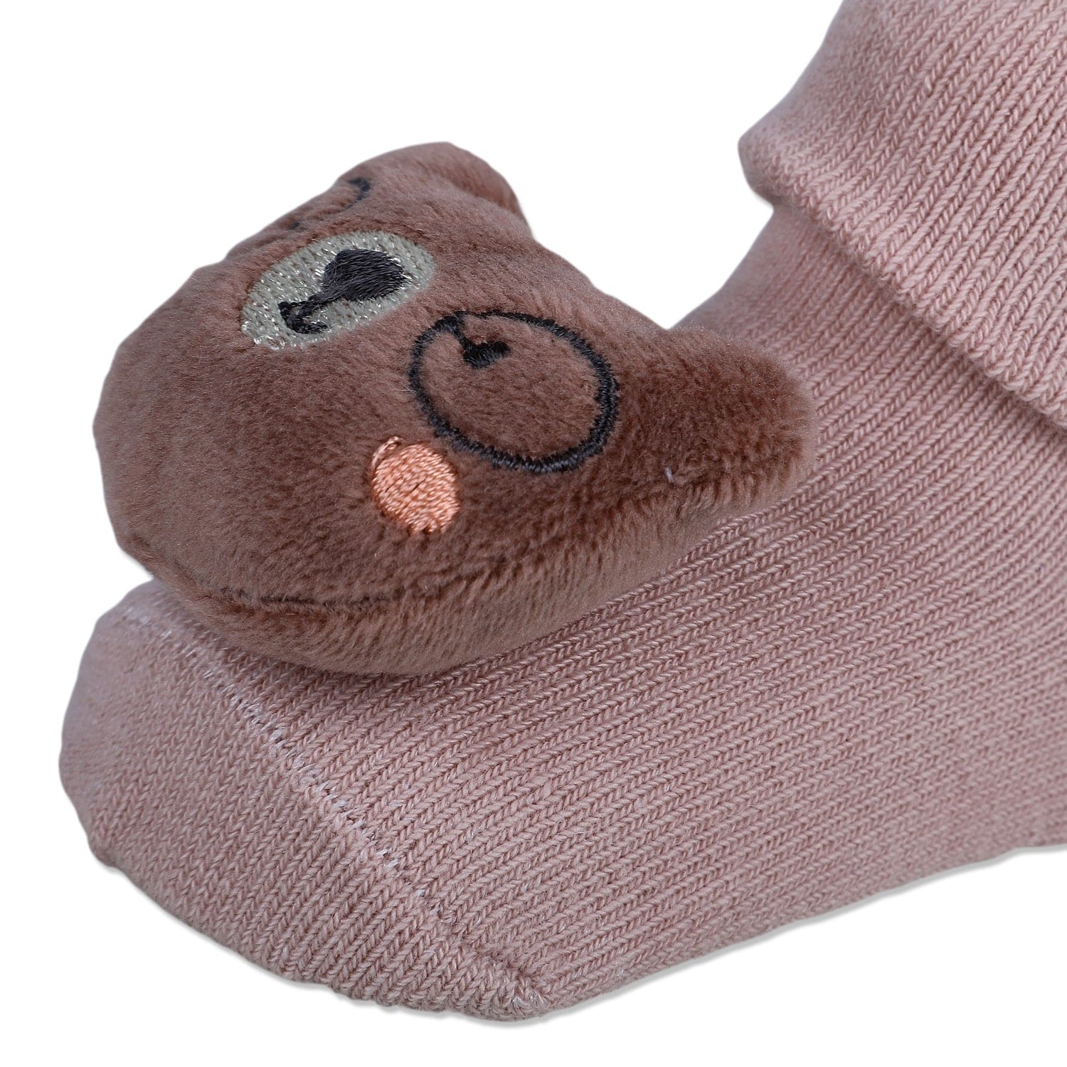 Baby Moo Nerdy Bear Cotton Anti-Skid 3D Socks - Peach - Baby Moo