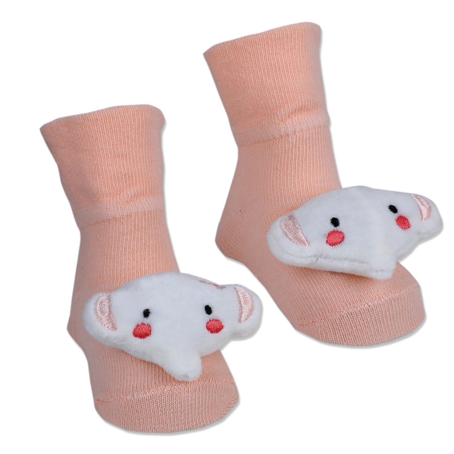 Baby Moo Fluffy Elephant Cotton Anti-Skid 3D Socks - Peach - Baby Moo