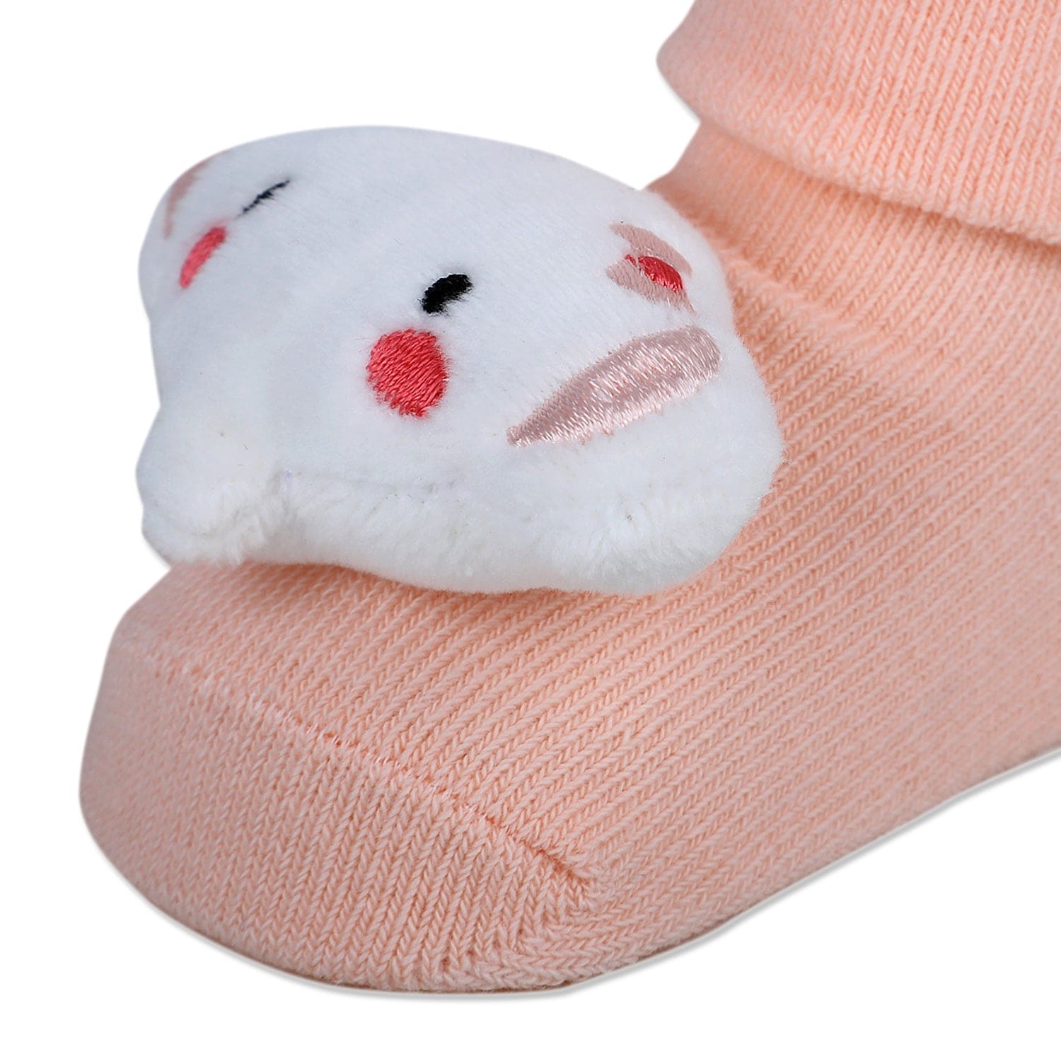 Baby Moo Fluffy Elephant Cotton Anti-Skid 3D Socks - Peach - Baby Moo