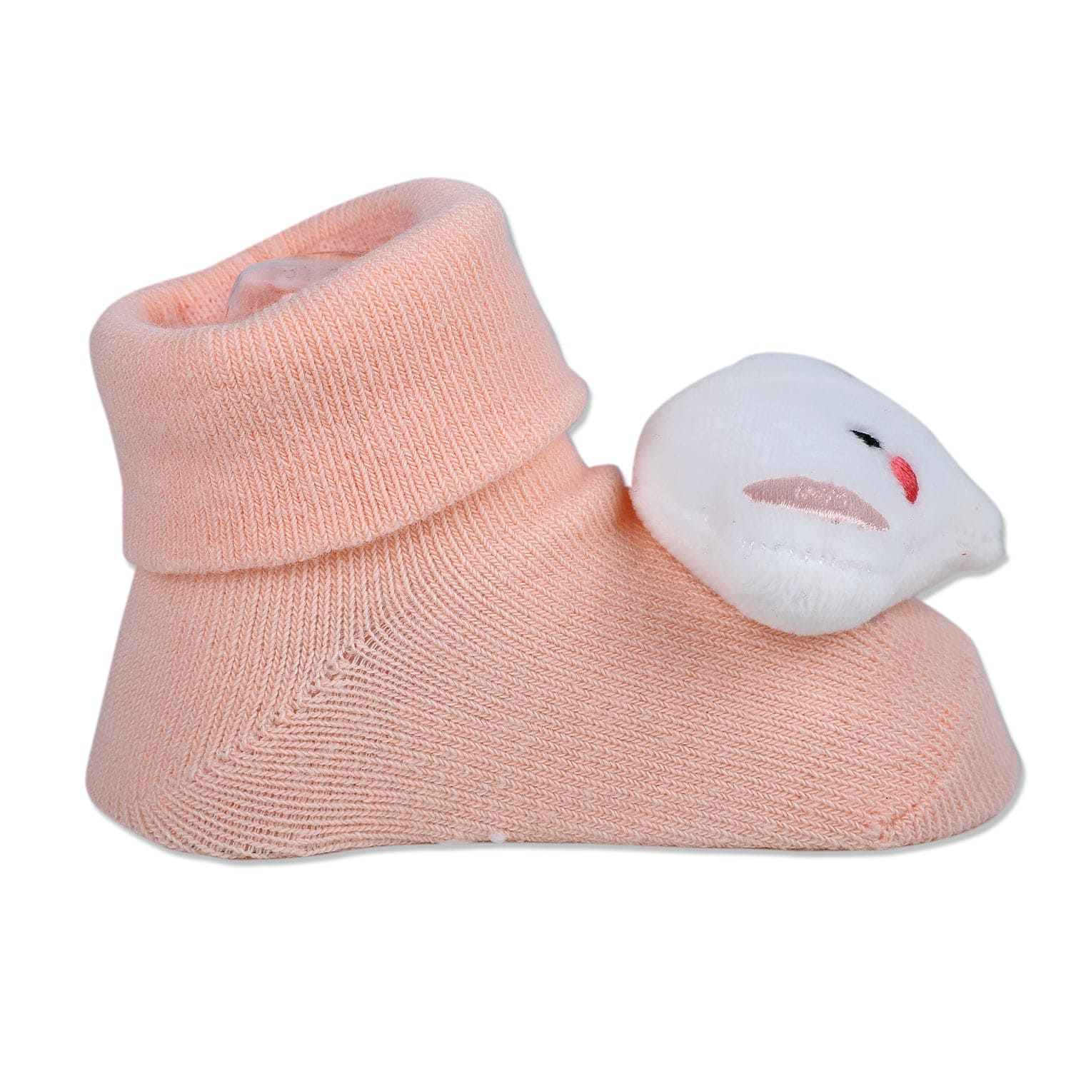 Baby Moo Fluffy Elephant Cotton Anti-Skid 3D Socks - Peach - Baby Moo
