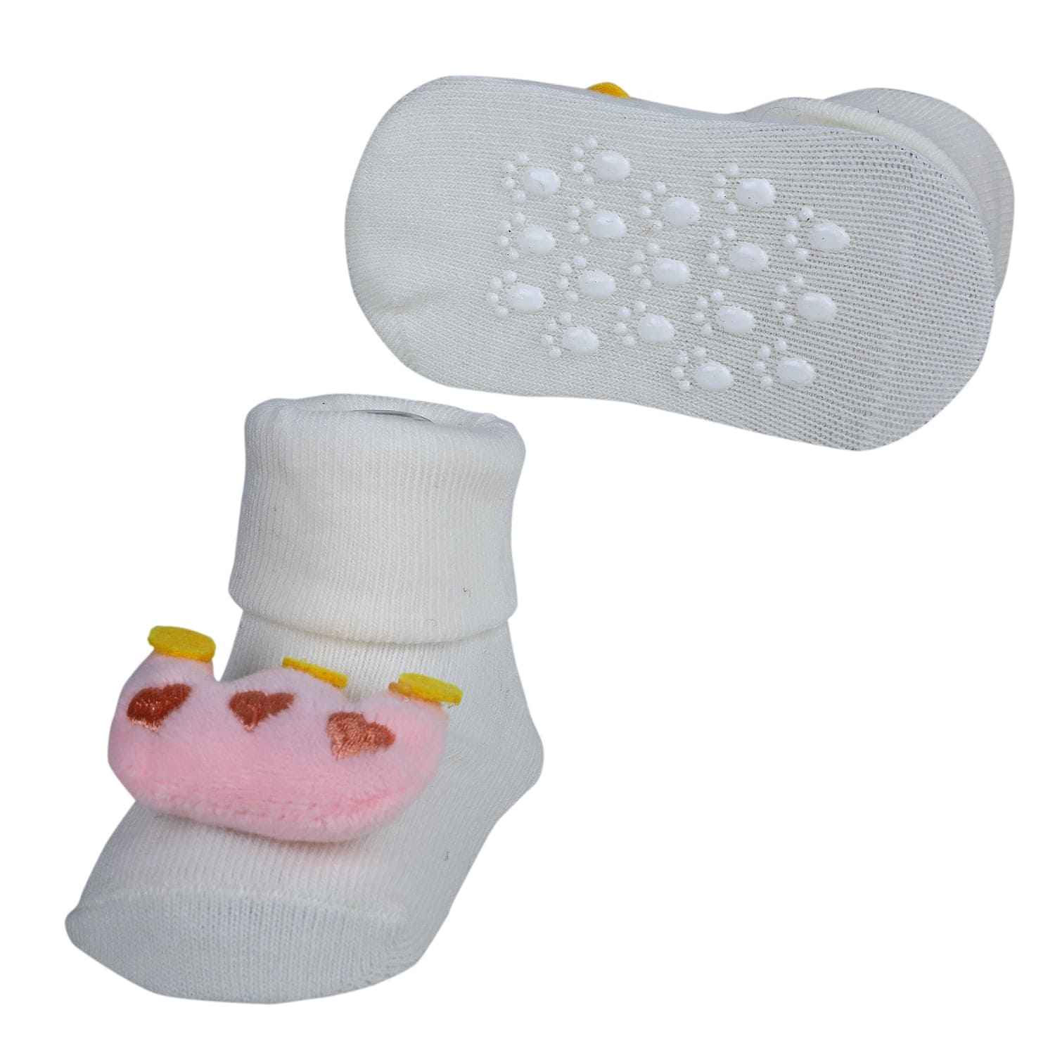 Baby Moo Royal Crown Cotton Anti-Skid 3D Socks - White - Baby Moo