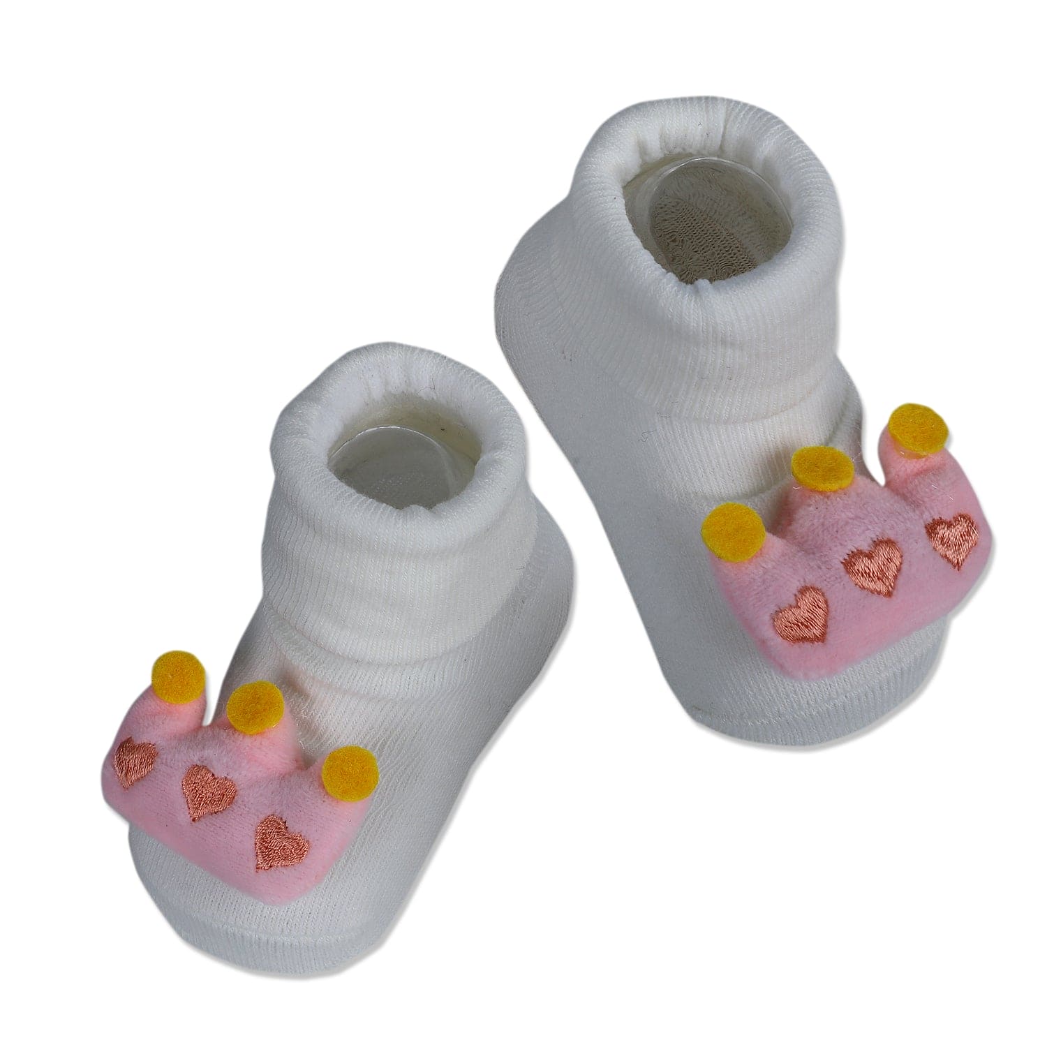 Baby Moo Royal Crown Cotton Anti-Skid 3D Socks - White - Baby Moo