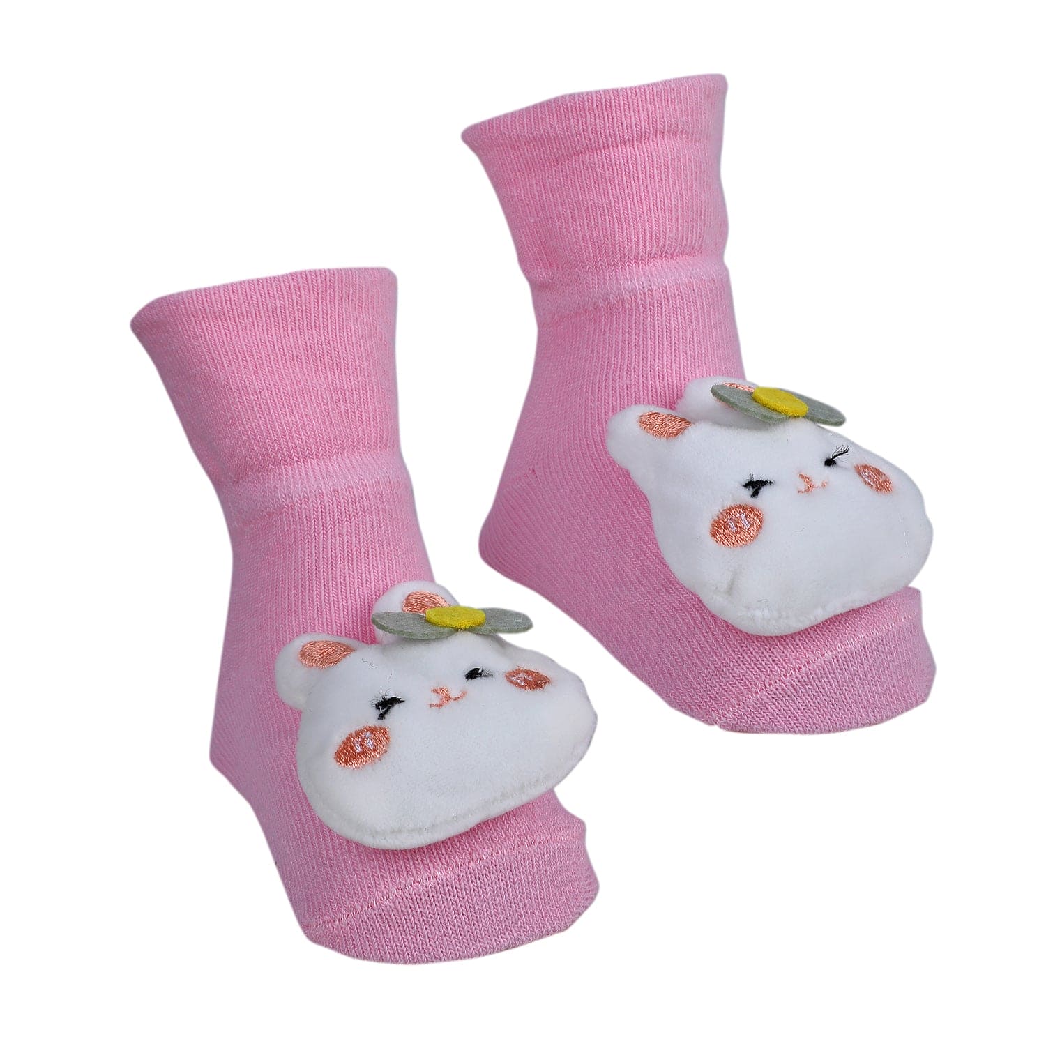 Baby Moo Hello Bunny Cotton Anti-Skid 3D Socks - Pink - Baby Moo