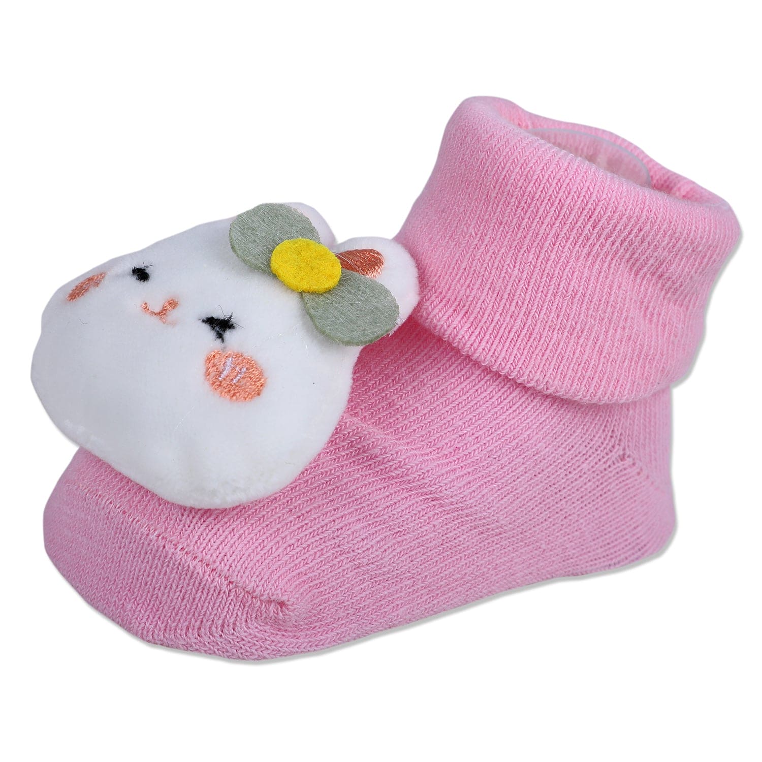 Baby Moo Hello Bunny Cotton Anti-Skid 3D Socks - Pink - Baby Moo