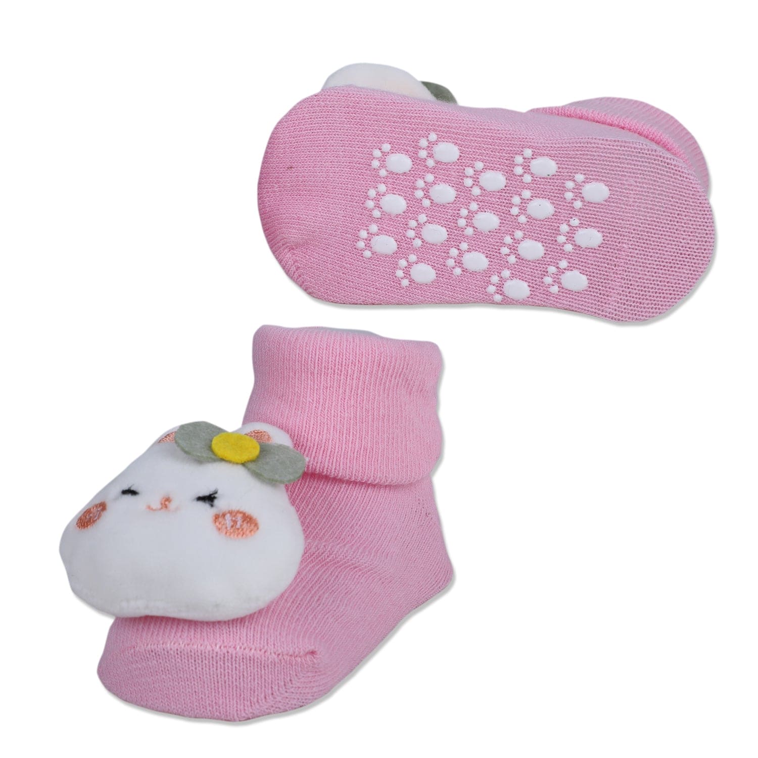 Baby Moo Hello Bunny Cotton Anti-Skid 3D Socks - Pink - Baby Moo
