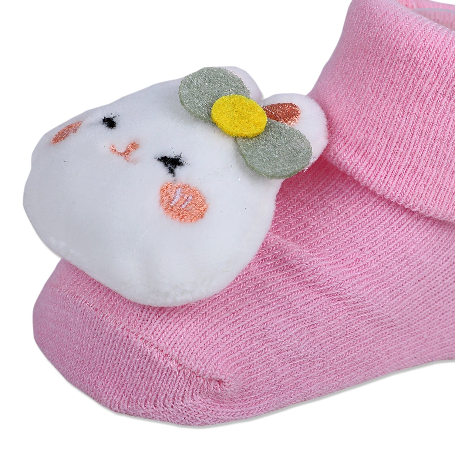 Baby Moo Hello Bunny Cotton Anti-Skid 3D Socks - Pink - Baby Moo