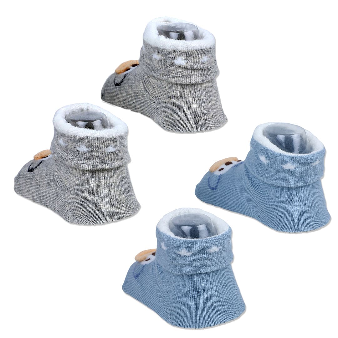 Baby Moo Little Monkey Cotton Anti-Skid 2 Pair Socks - Blue - Baby Moo